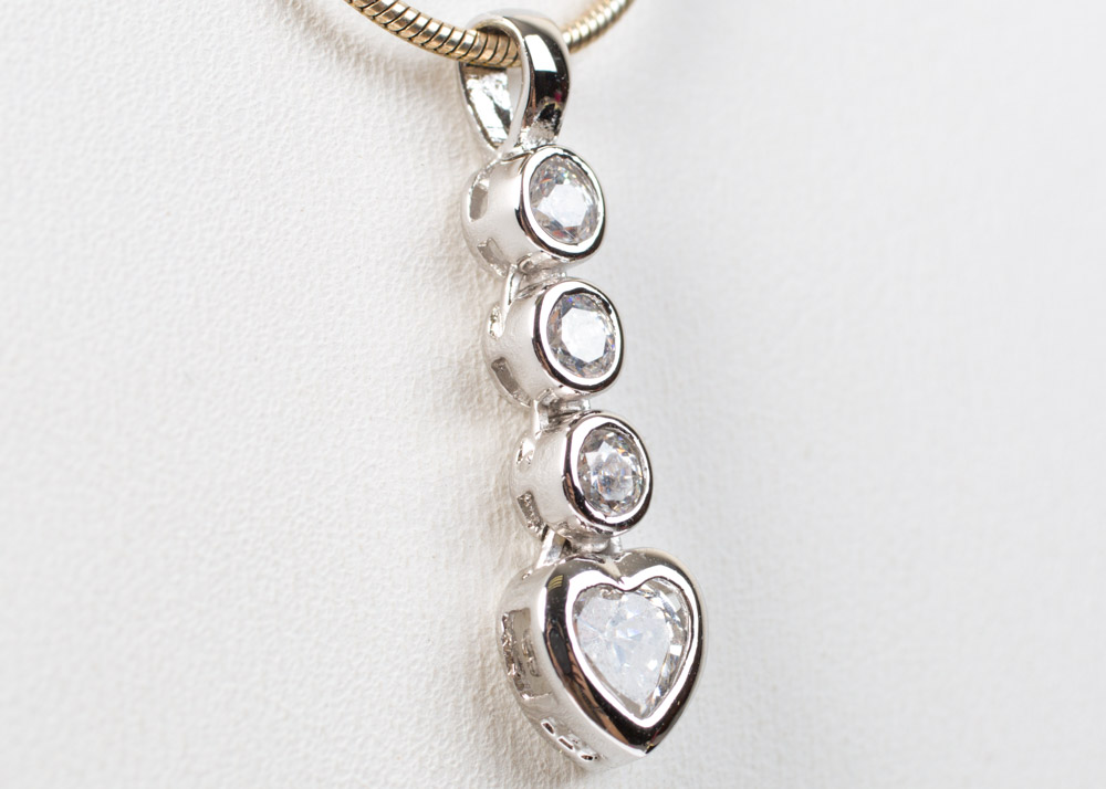 Sterling Silver Cubic Zirconia Pendant Necklace and Earrings