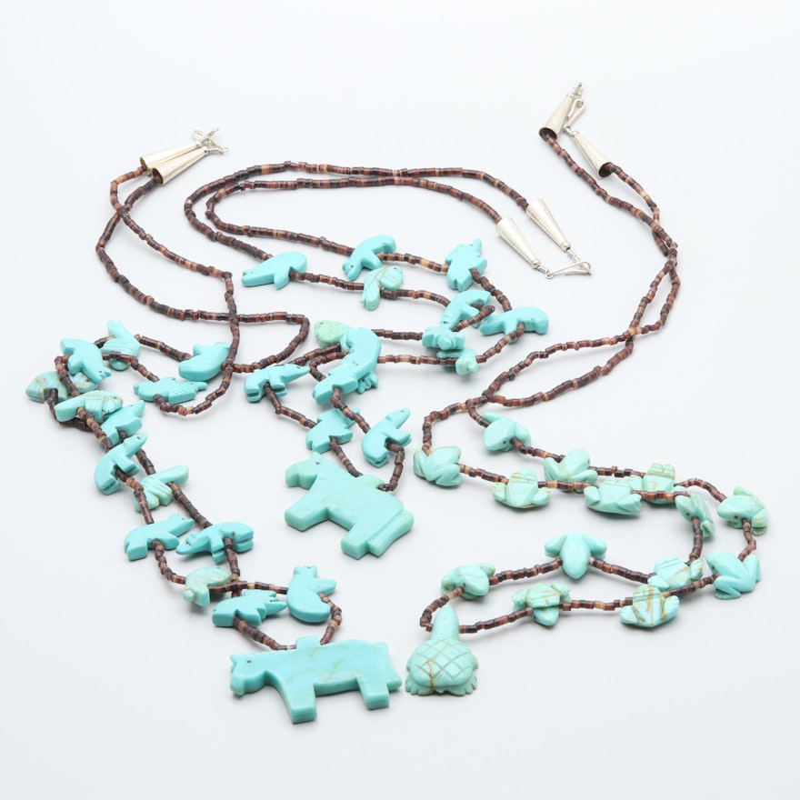 Imitation Turquoise and Shell Fetish Necklaces