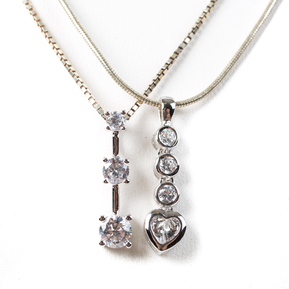 Sterling Silver Necklaces with Cubic Zirconia Dangle Pendants