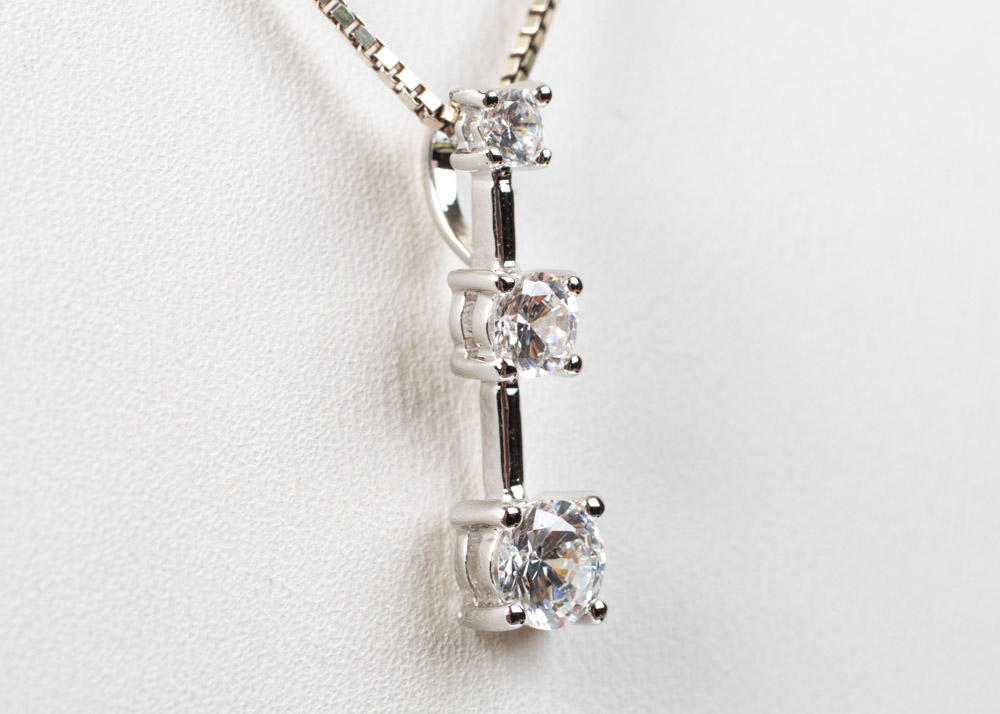 Sterling Silver Necklaces with Cubic Zirconia Dangle Pendants