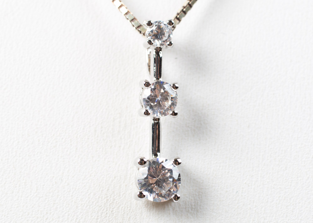 Sterling Silver Necklaces with Cubic Zirconia Dangle Pendants