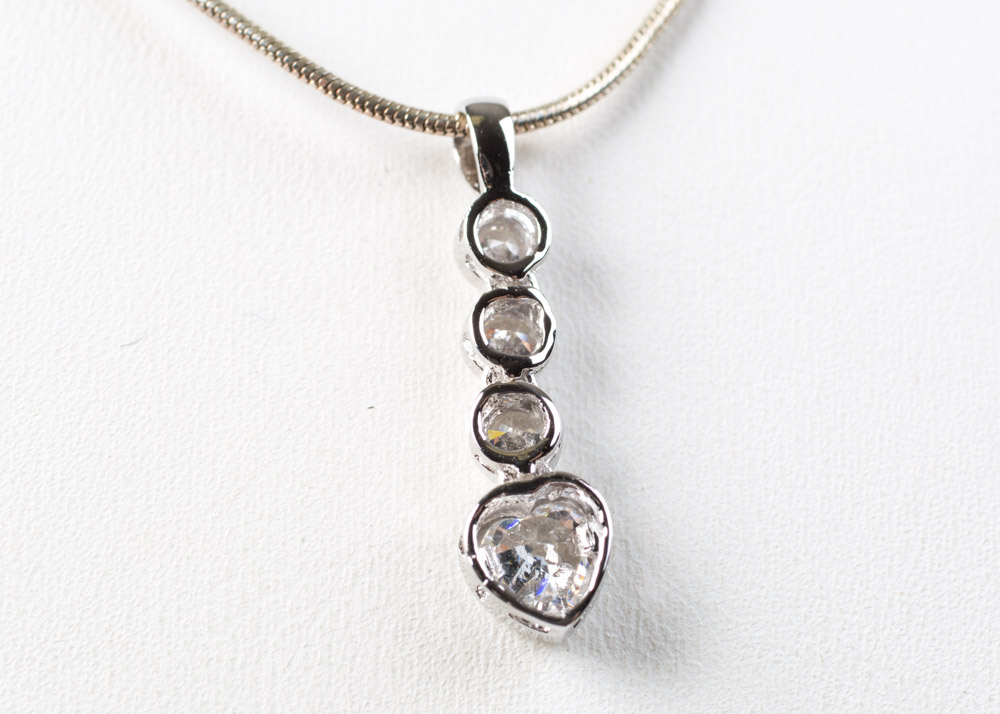 Sterling Silver Necklaces with Cubic Zirconia Dangle Pendants