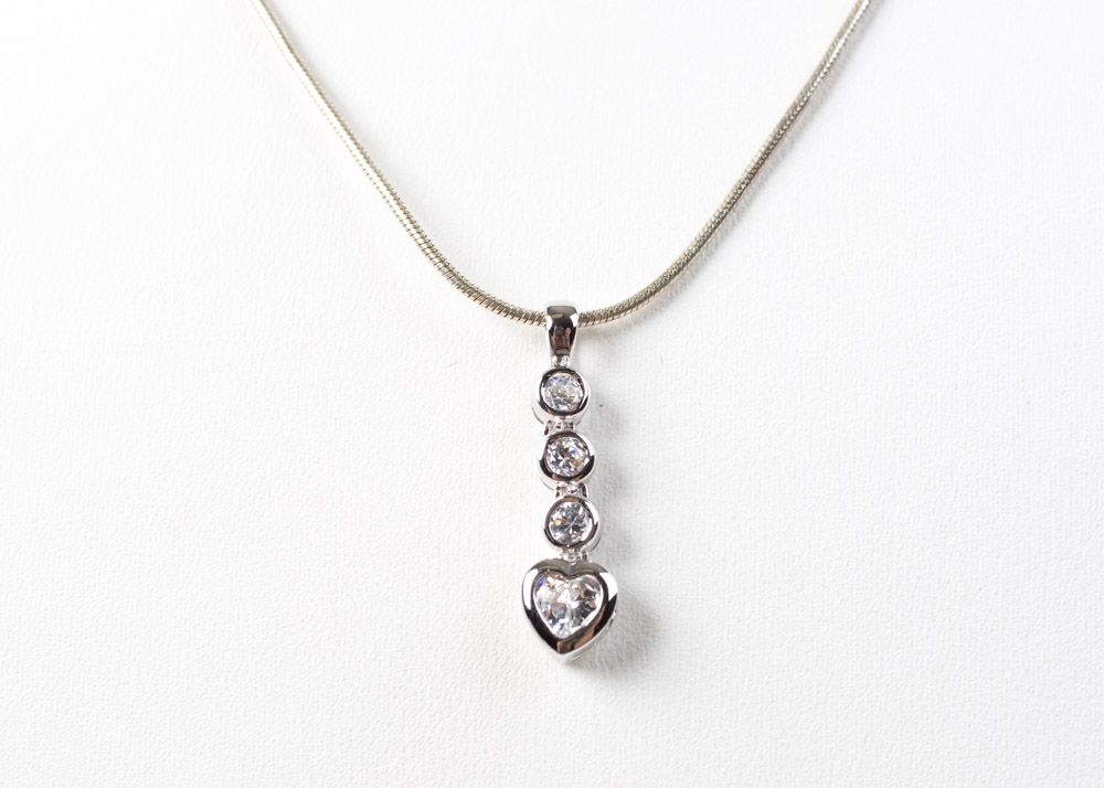 Sterling Silver Necklaces with Cubic Zirconia Dangle Pendants