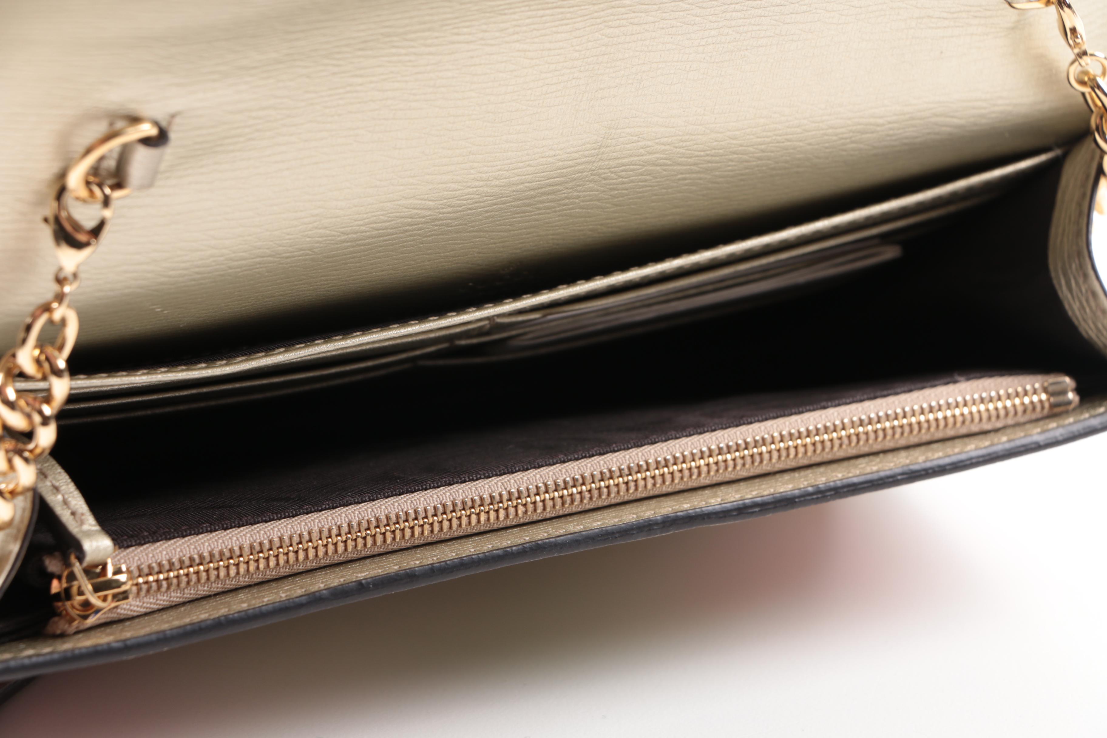 Gucci Geranium Soft Gold Metallic Leather Clutch, Made in Italy