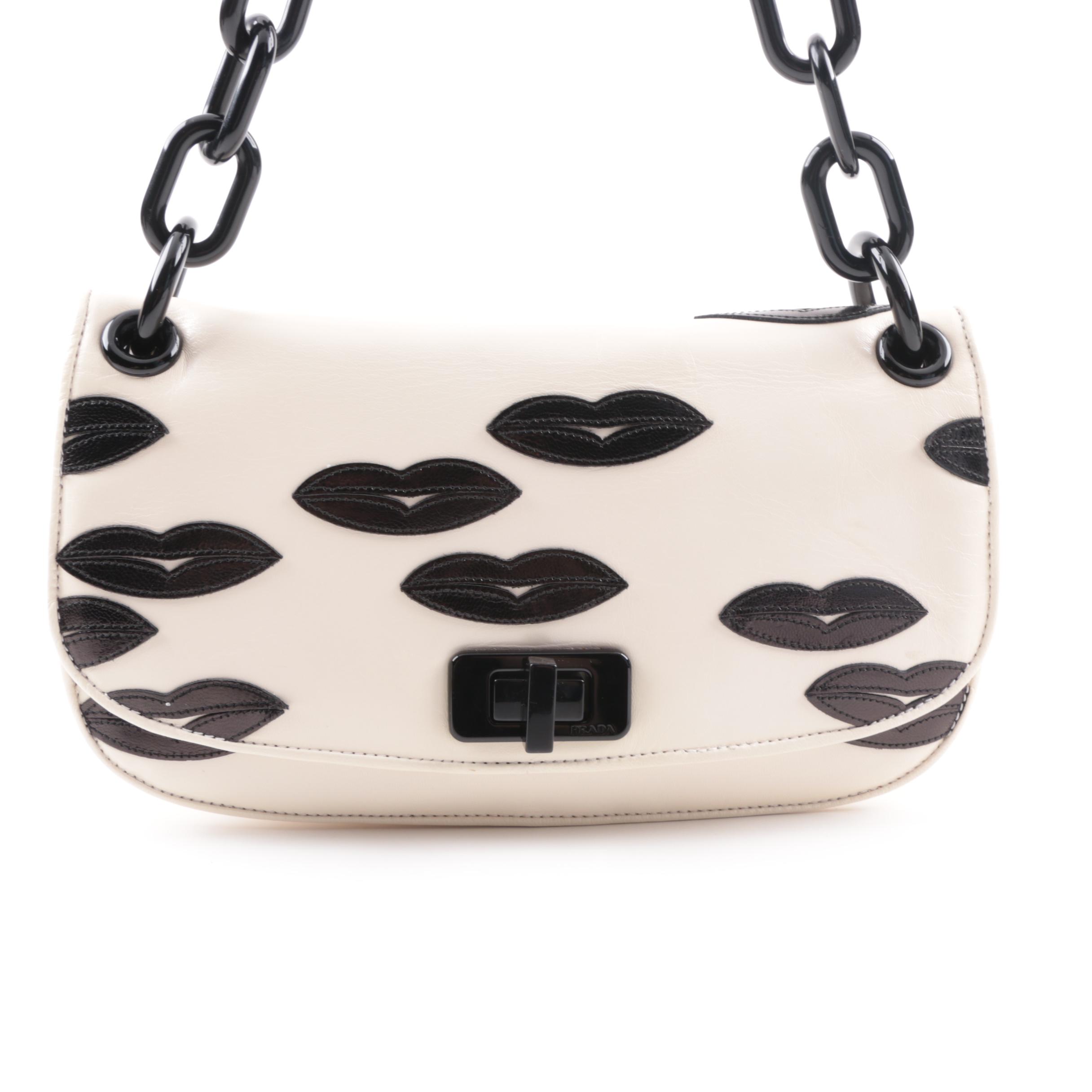 Prada Resort Collection 2012 Black Lips Leather Shoulder Bag