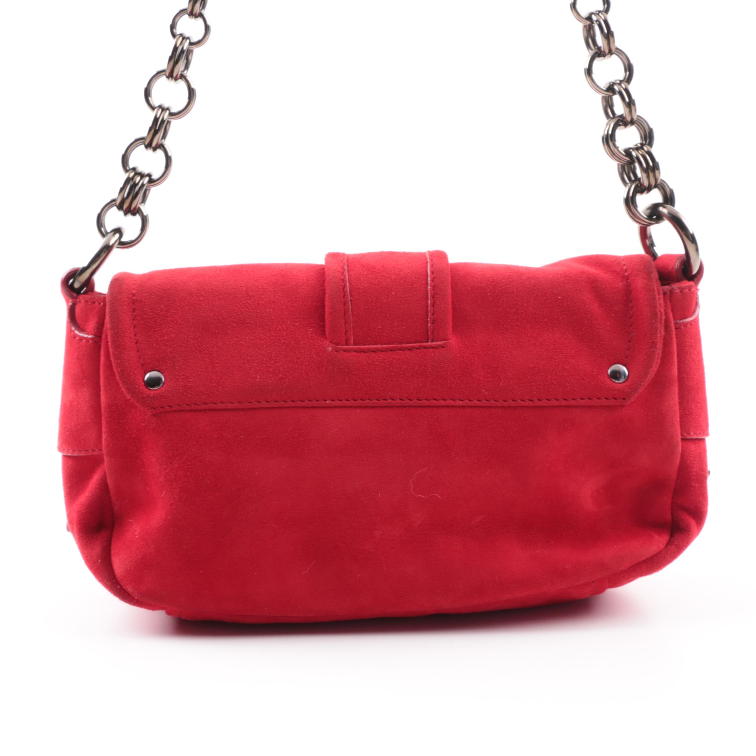Prada Camoscio Micro Red Suede Baguette Shoulder Bag