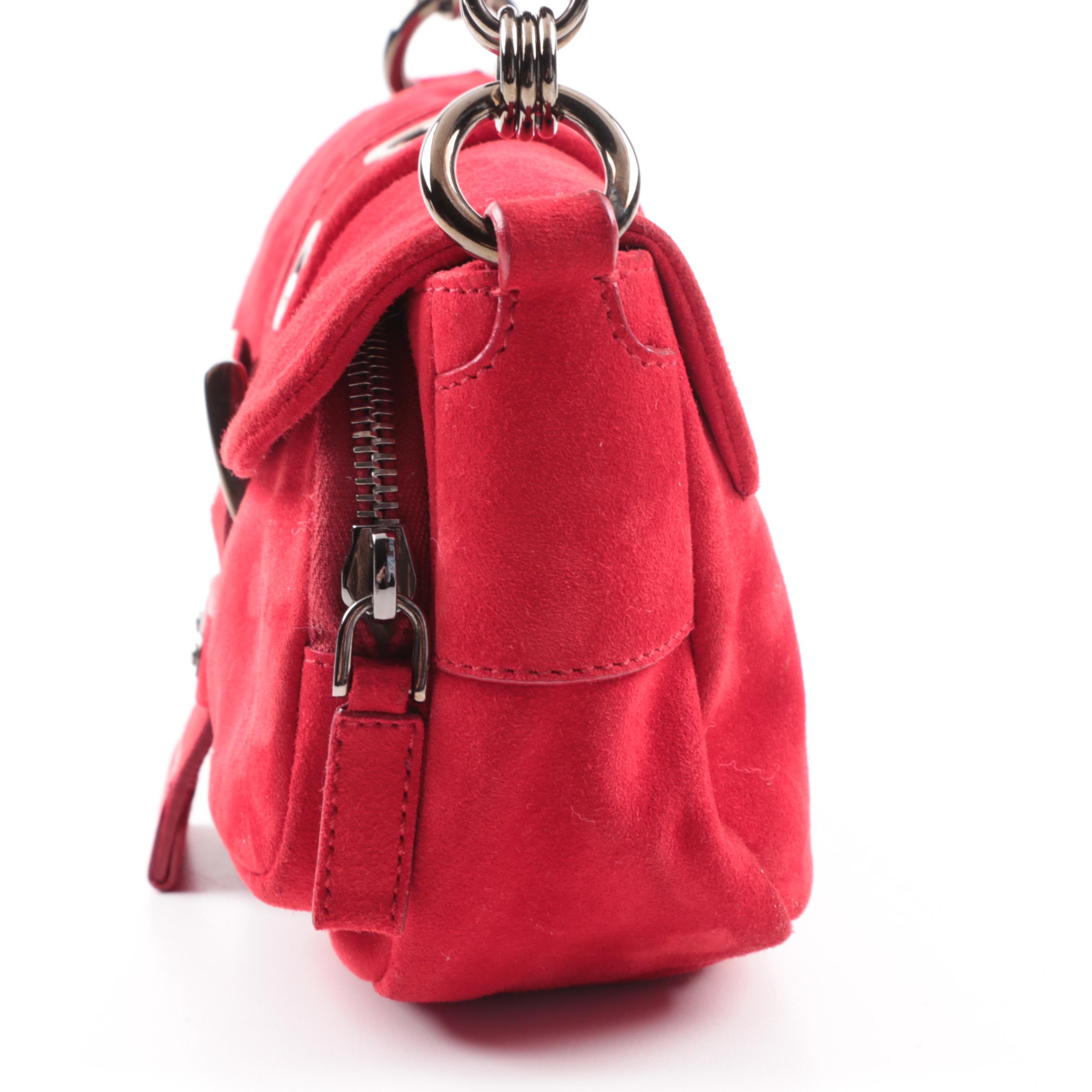 Prada Camoscio Micro Red Suede Baguette Shoulder Bag