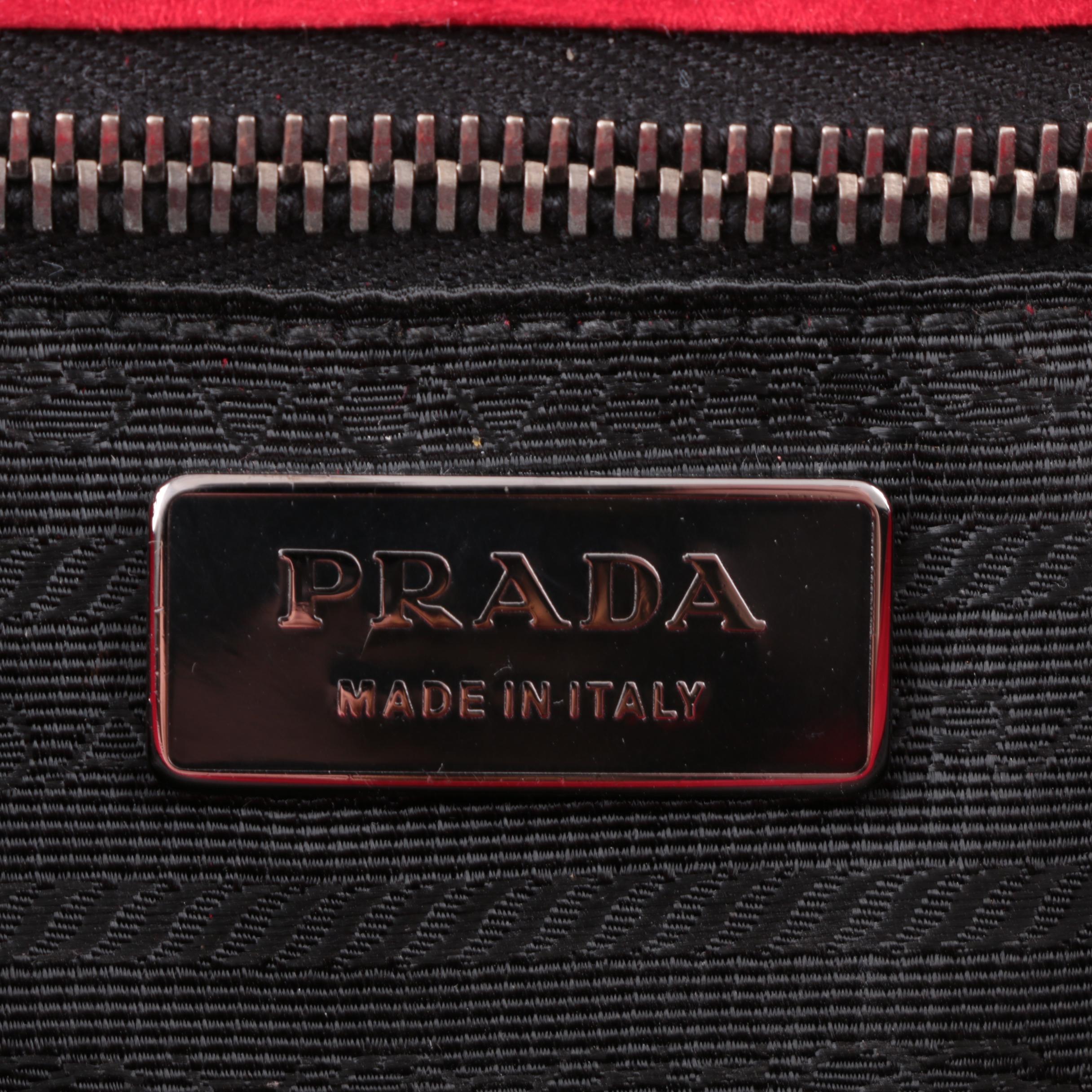 Prada Camoscio Micro Red Suede Baguette Shoulder Bag