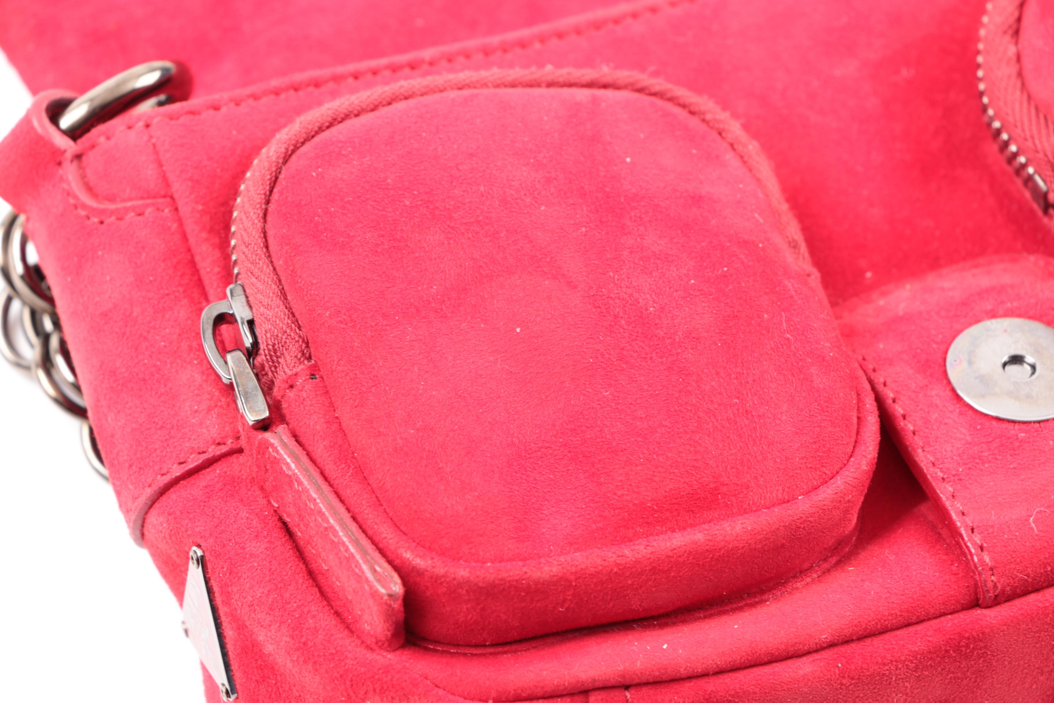 Prada Camoscio Micro Red Suede Baguette Shoulder Bag