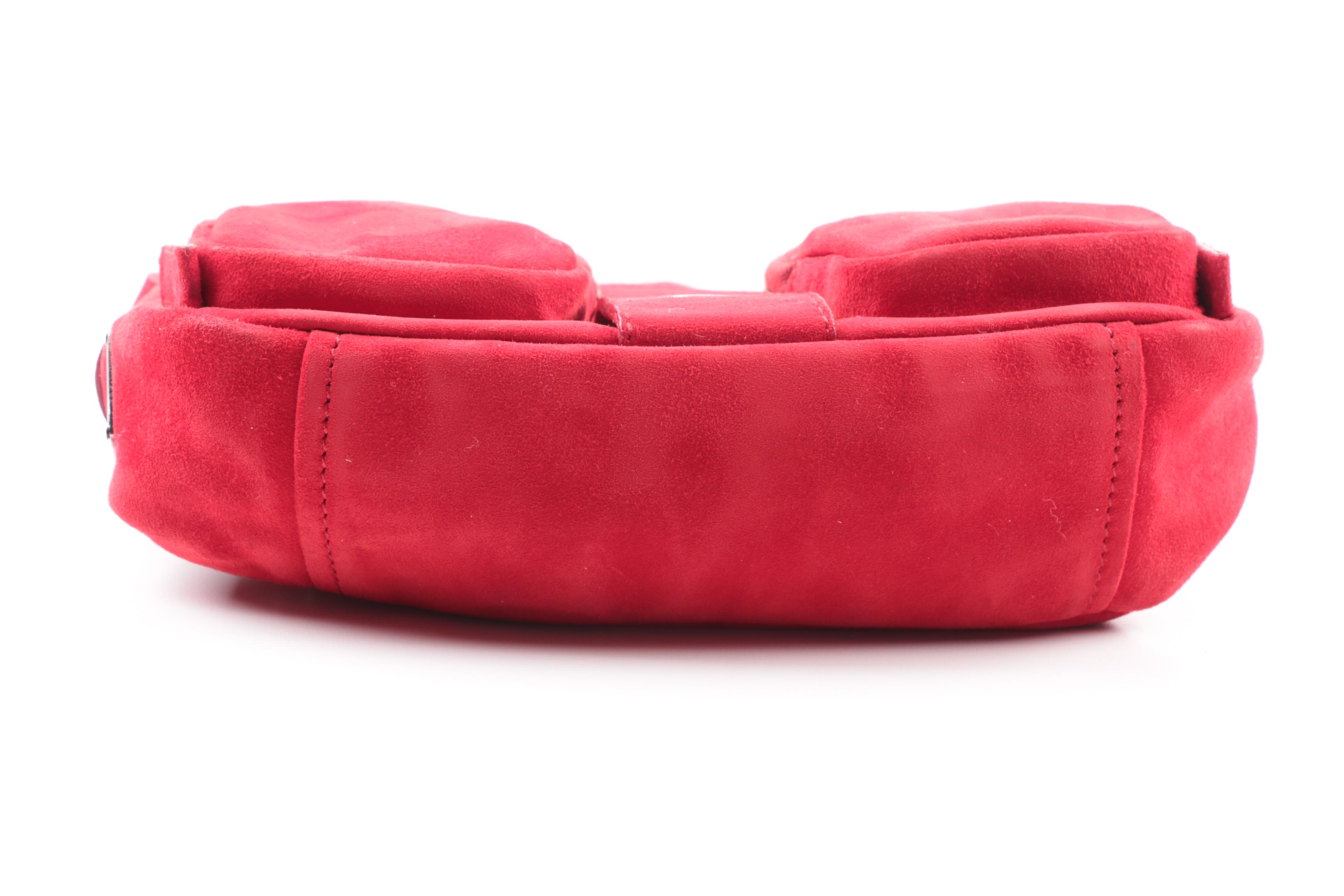 Prada Camoscio Micro Red Suede Baguette Shoulder Bag