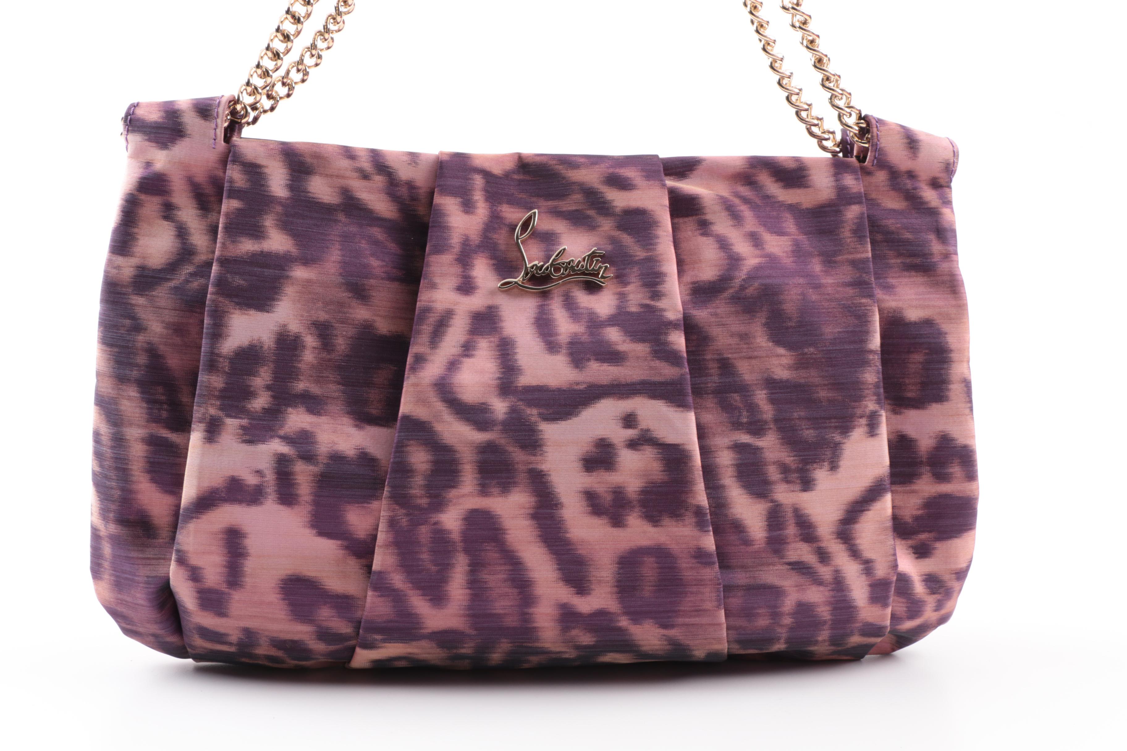 Christian Louboutin Lolita “Madagascar” Fabric Purse with Gold Tone Chain Handle