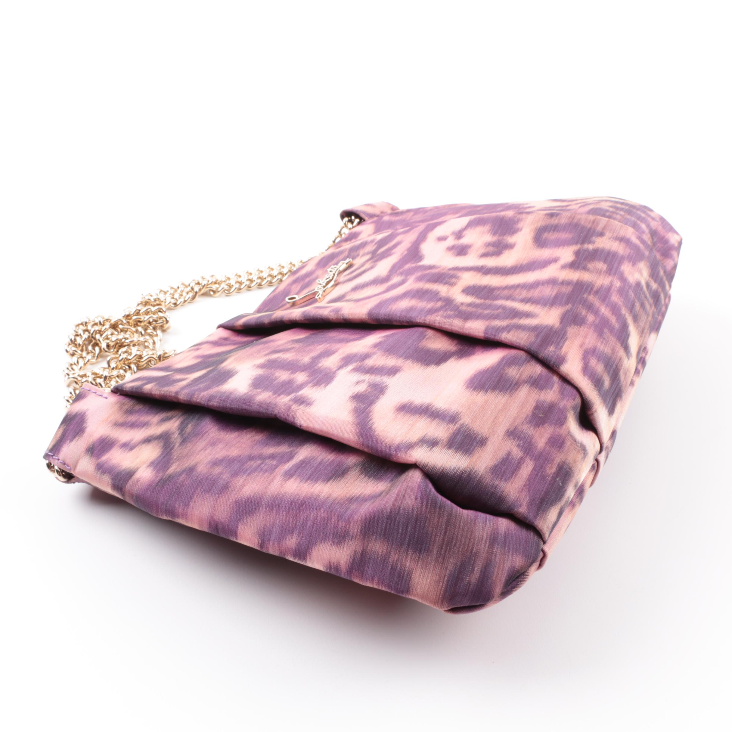 Christian Louboutin Lolita “Madagascar” Fabric Purse with Gold Tone Chain Handle