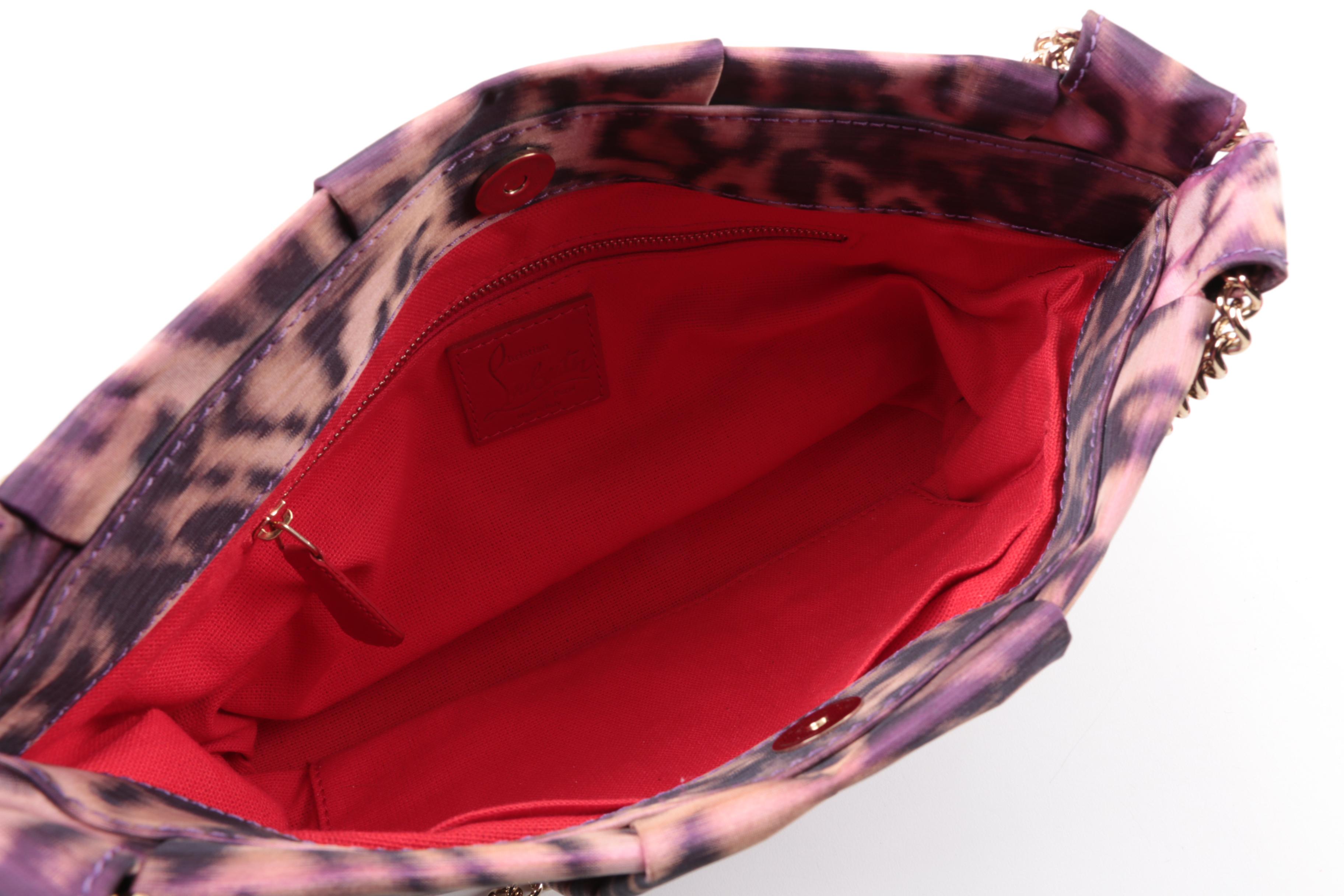 Christian Louboutin Lolita “Madagascar” Fabric Purse with Gold Tone Chain Handle