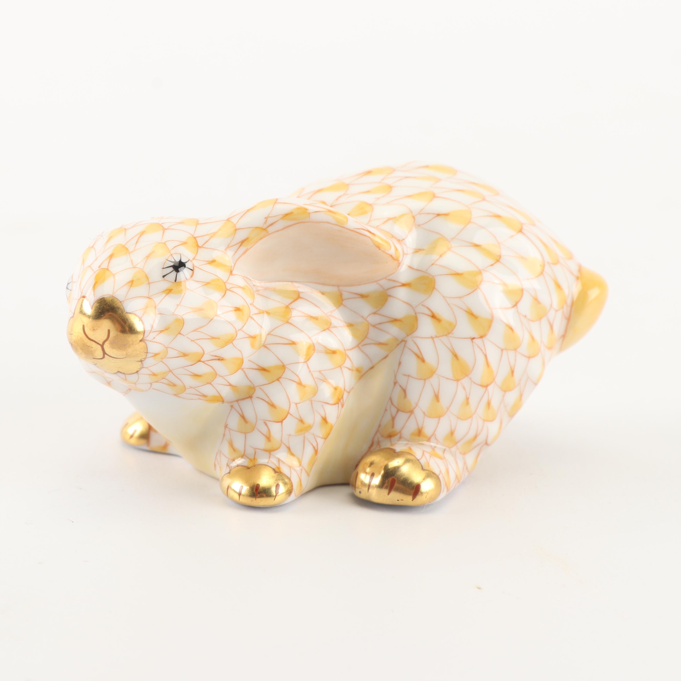 Herend Hand-Painted Porcelain "Crouching Bunny" Figurine