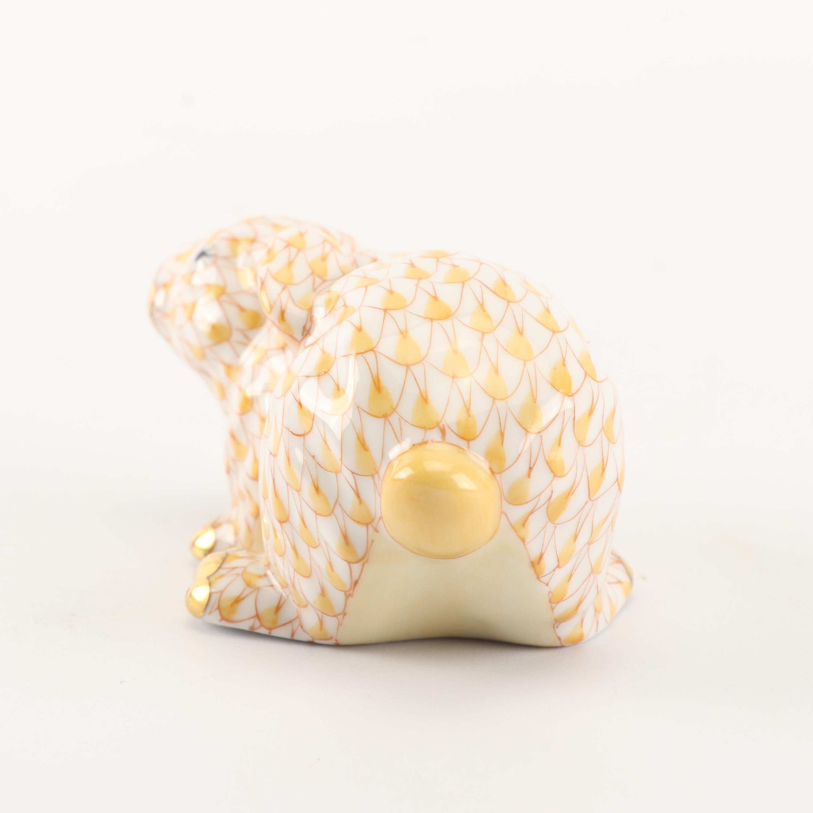 Herend Hand-Painted Porcelain "Crouching Bunny" Figurine