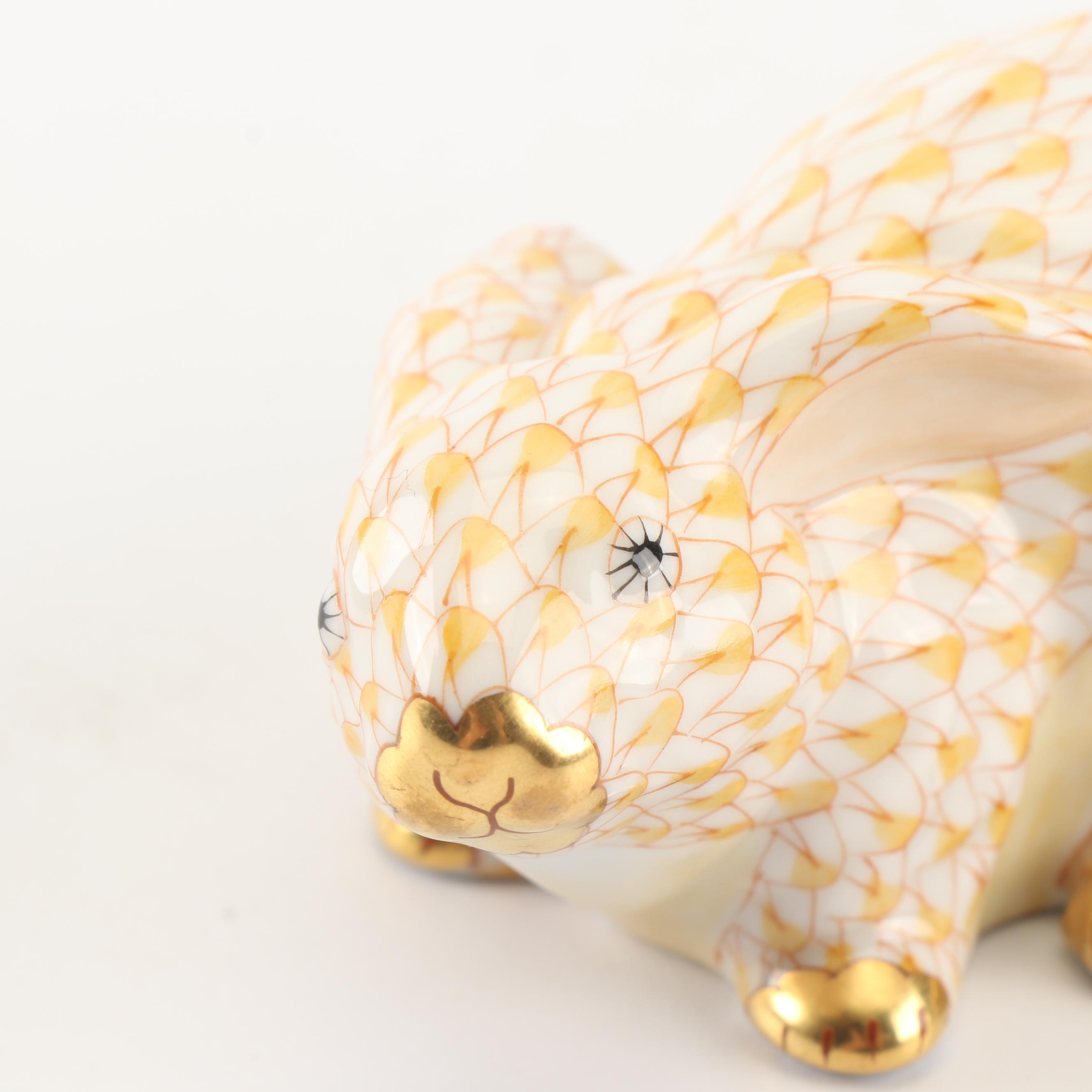 Herend Hand-Painted Porcelain "Crouching Bunny" Figurine