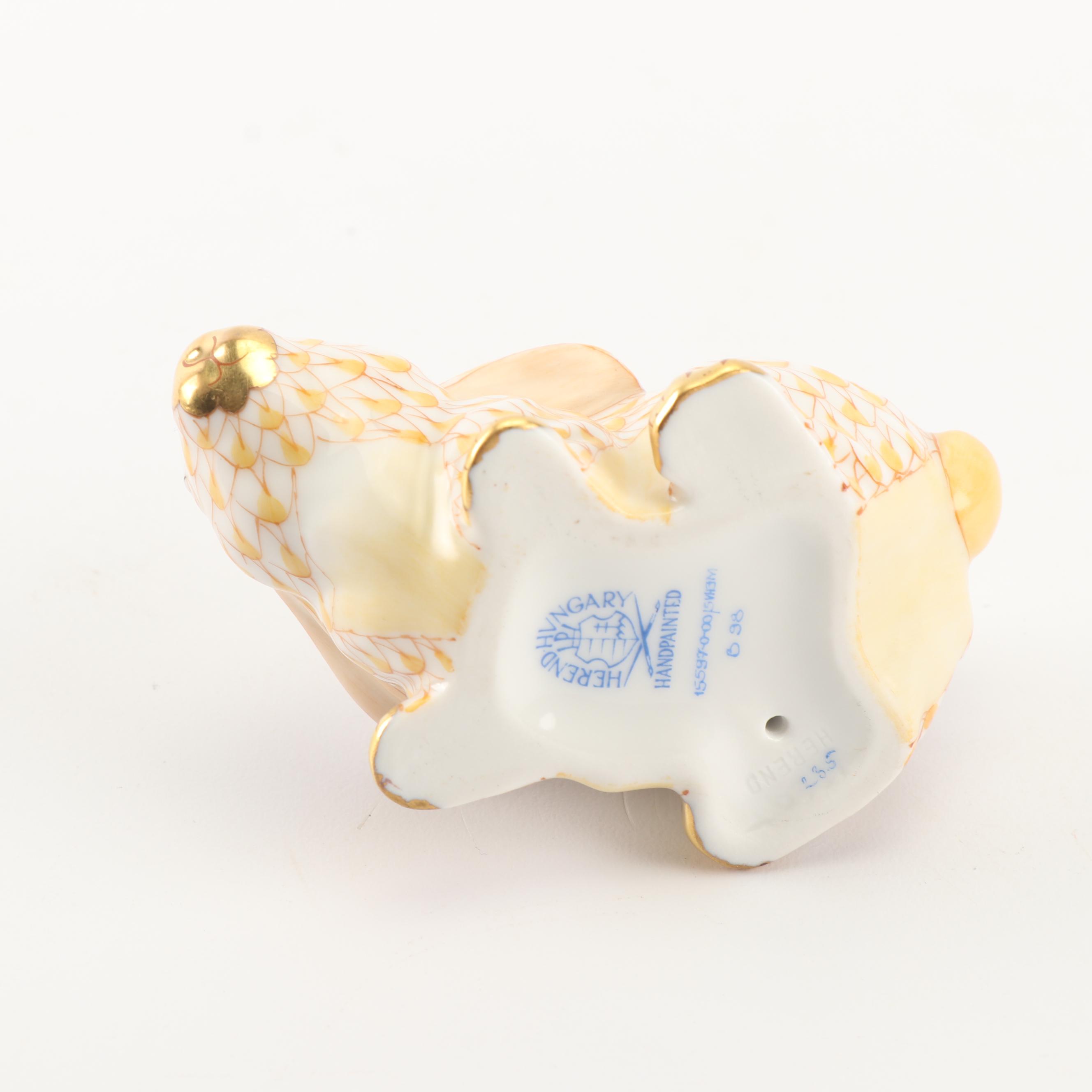 Herend Hand-Painted Porcelain "Crouching Bunny" Figurine