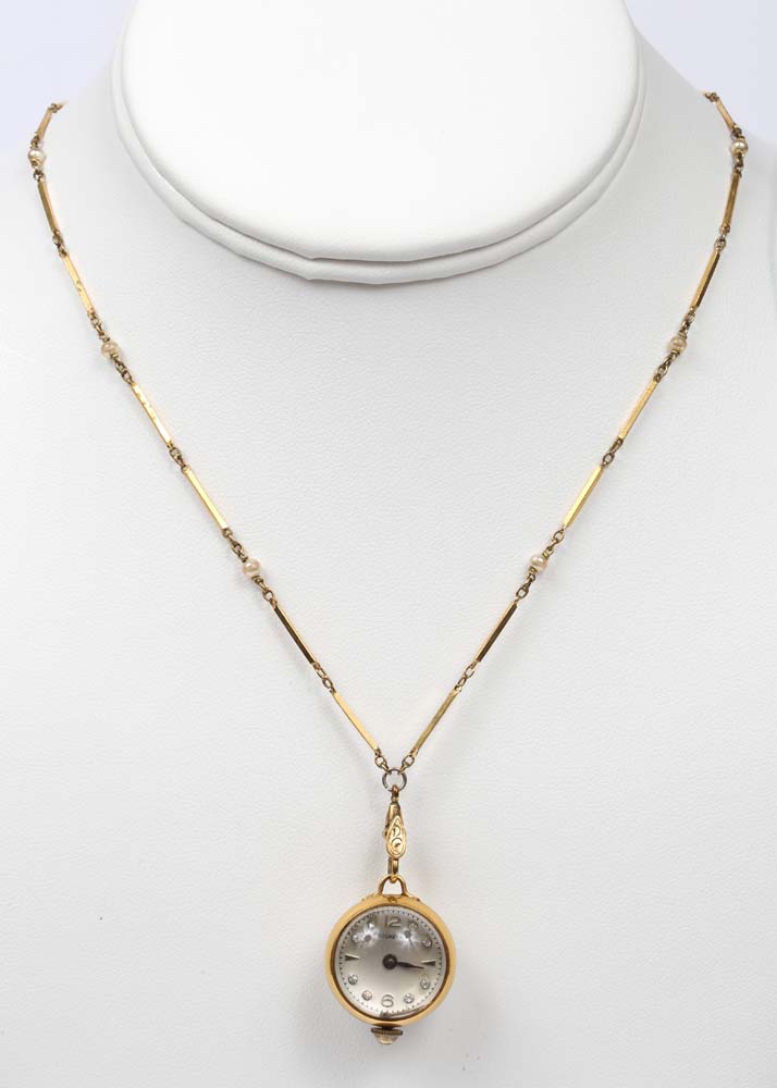 Vintage Gold Tone Bucherer Pendant Watch Necklace