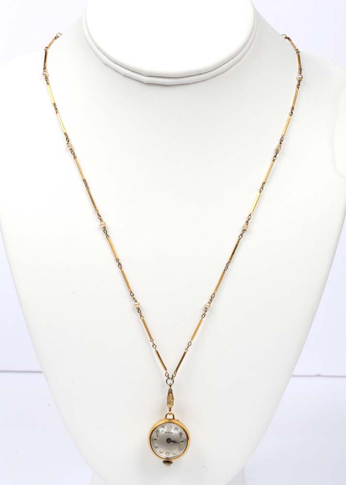 Vintage Gold Tone Bucherer Pendant Watch Necklace