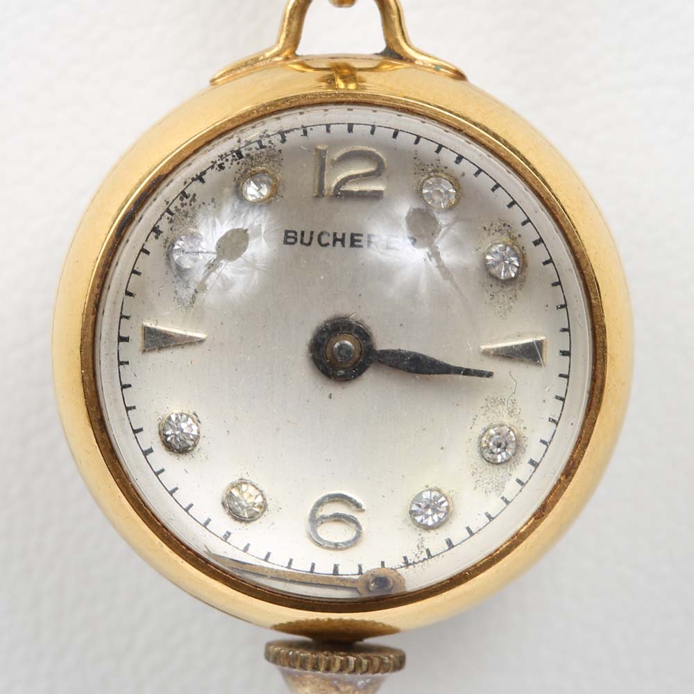 Vintage Gold Tone Bucherer Pendant Watch Necklace