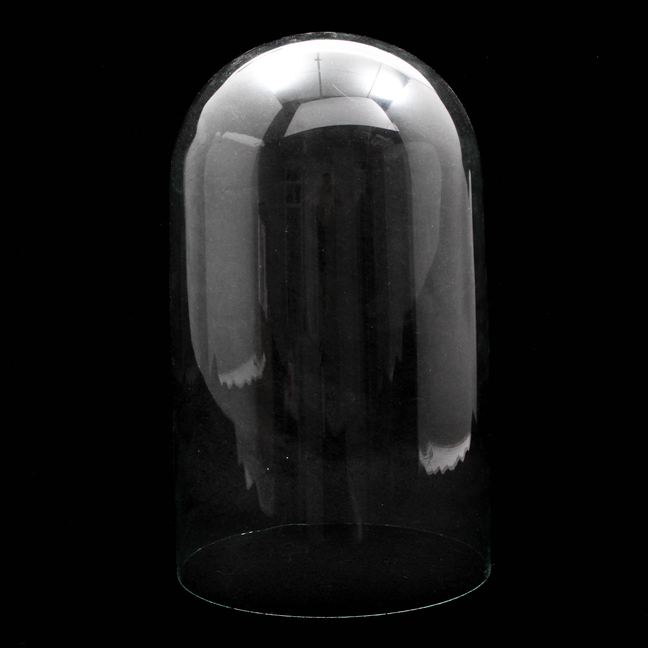 Victorian Era Glass Doll Cloche with Walnut Base