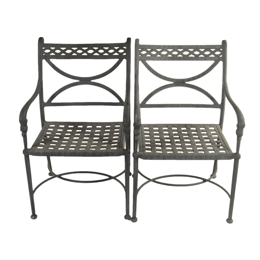 Neoclassical Style Black Metal Patio Chairs