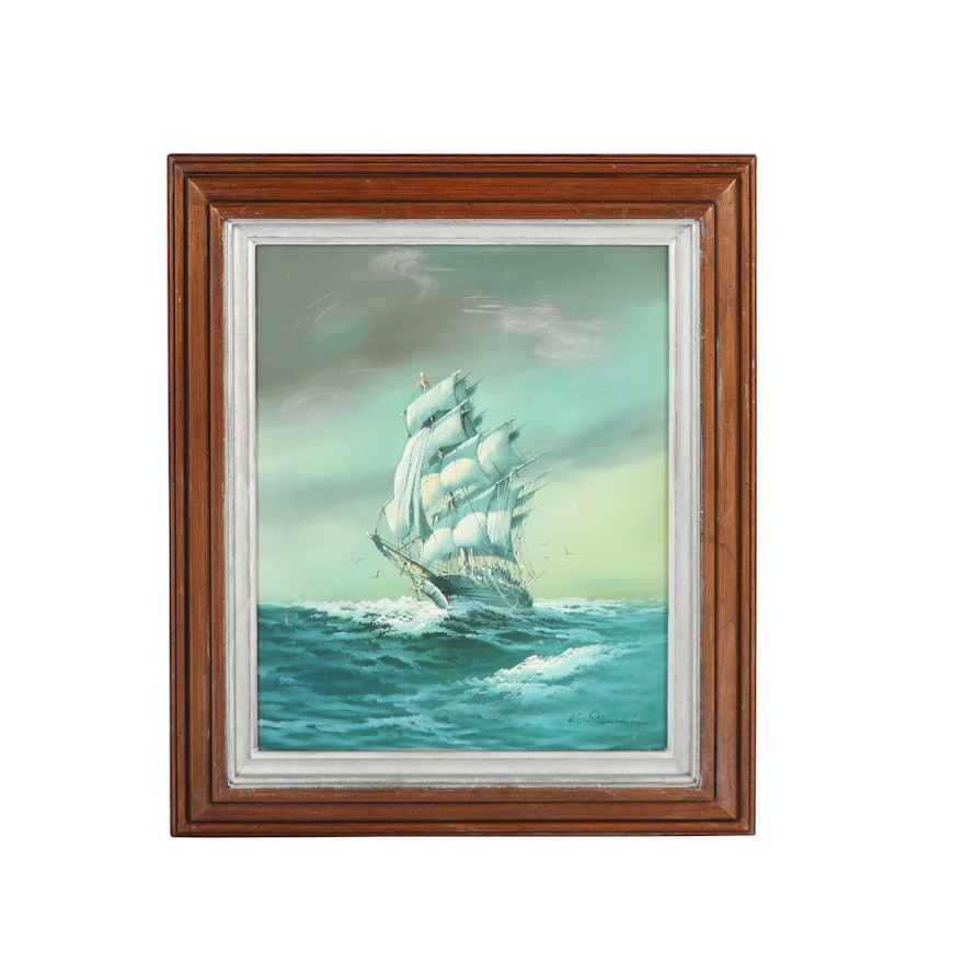 Nautical Oil Painting of Sailing Ship