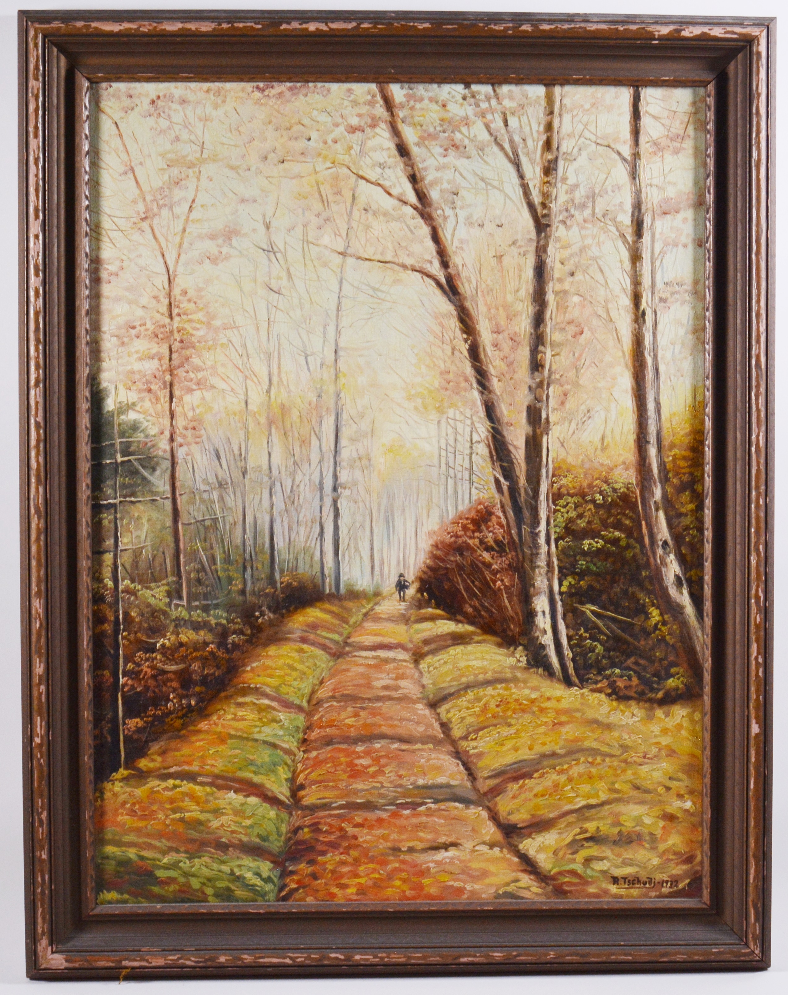 Rudolf Tschudi Oil Painting of Tree Lined Walking Path