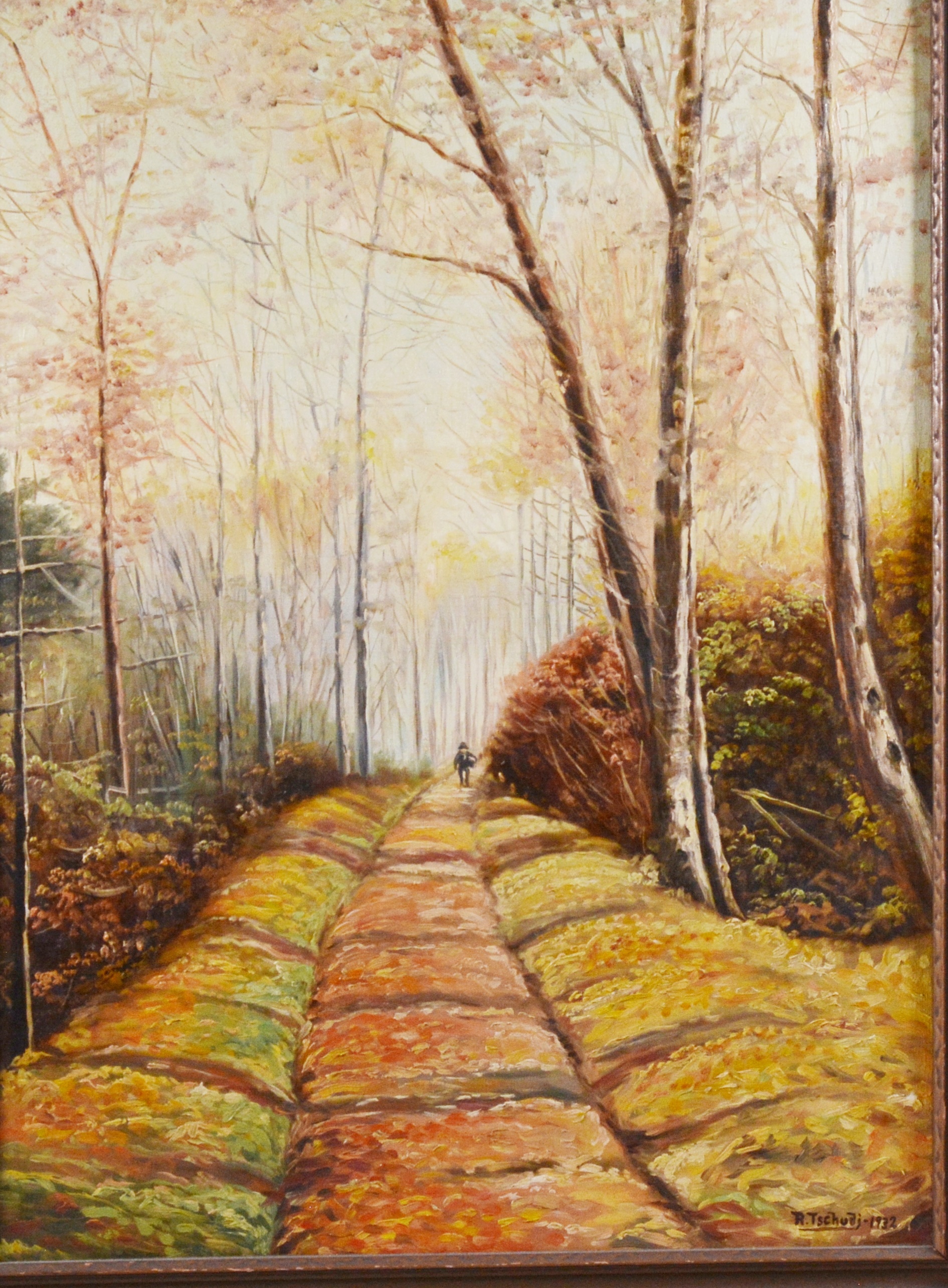 Rudolf Tschudi Oil Painting of Tree Lined Walking Path