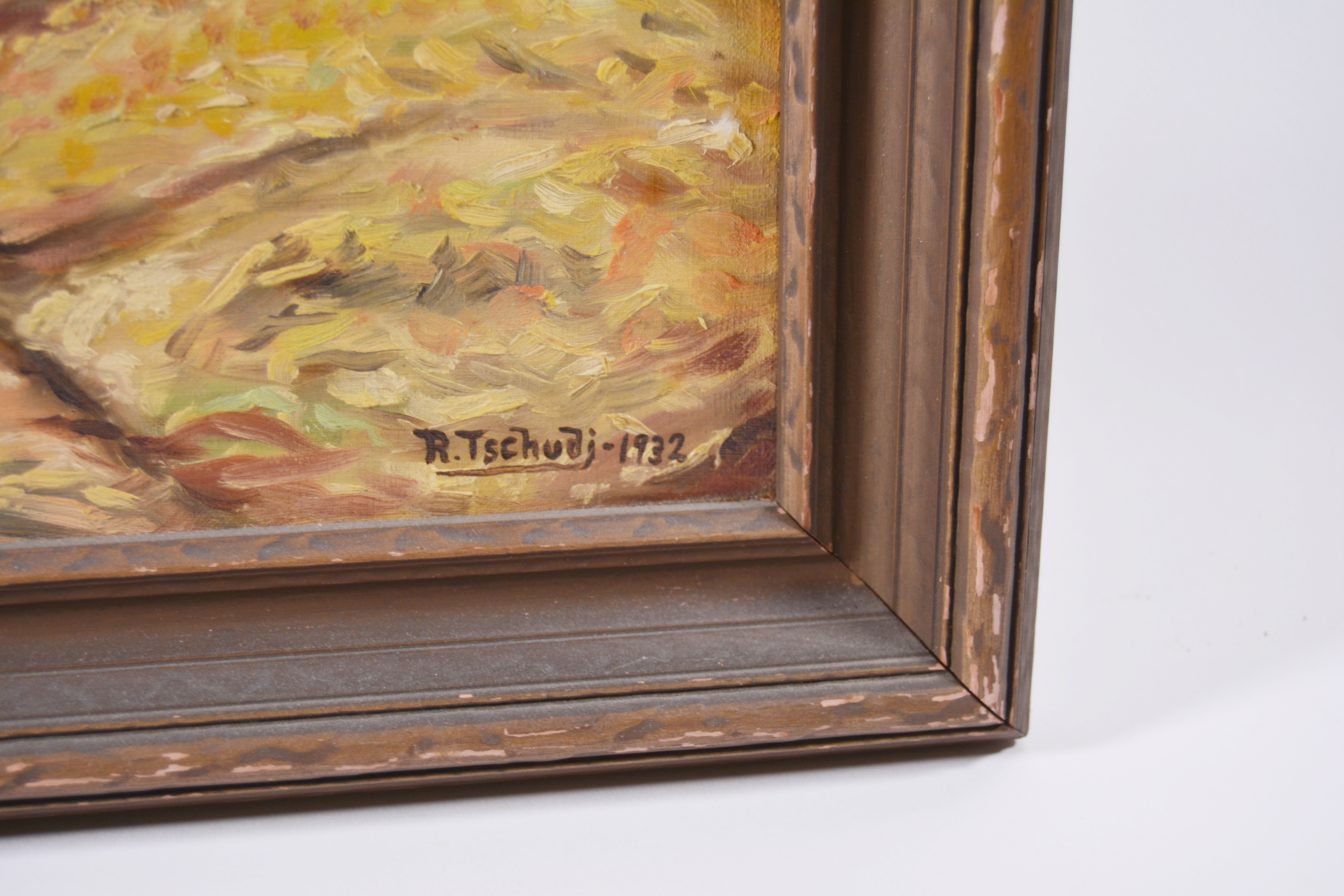 Rudolf Tschudi Oil Painting of Tree Lined Walking Path