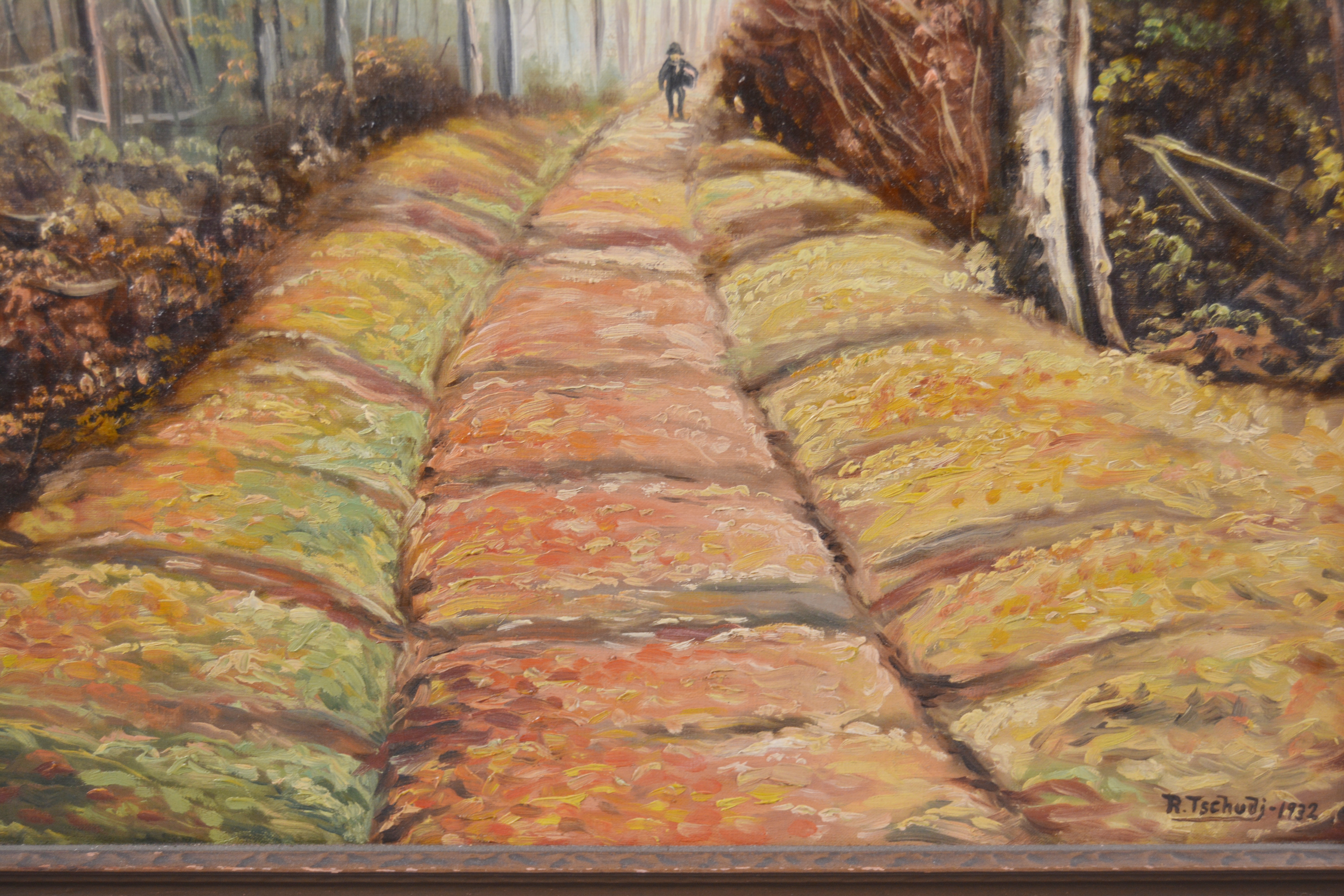 Rudolf Tschudi Oil Painting of Tree Lined Walking Path
