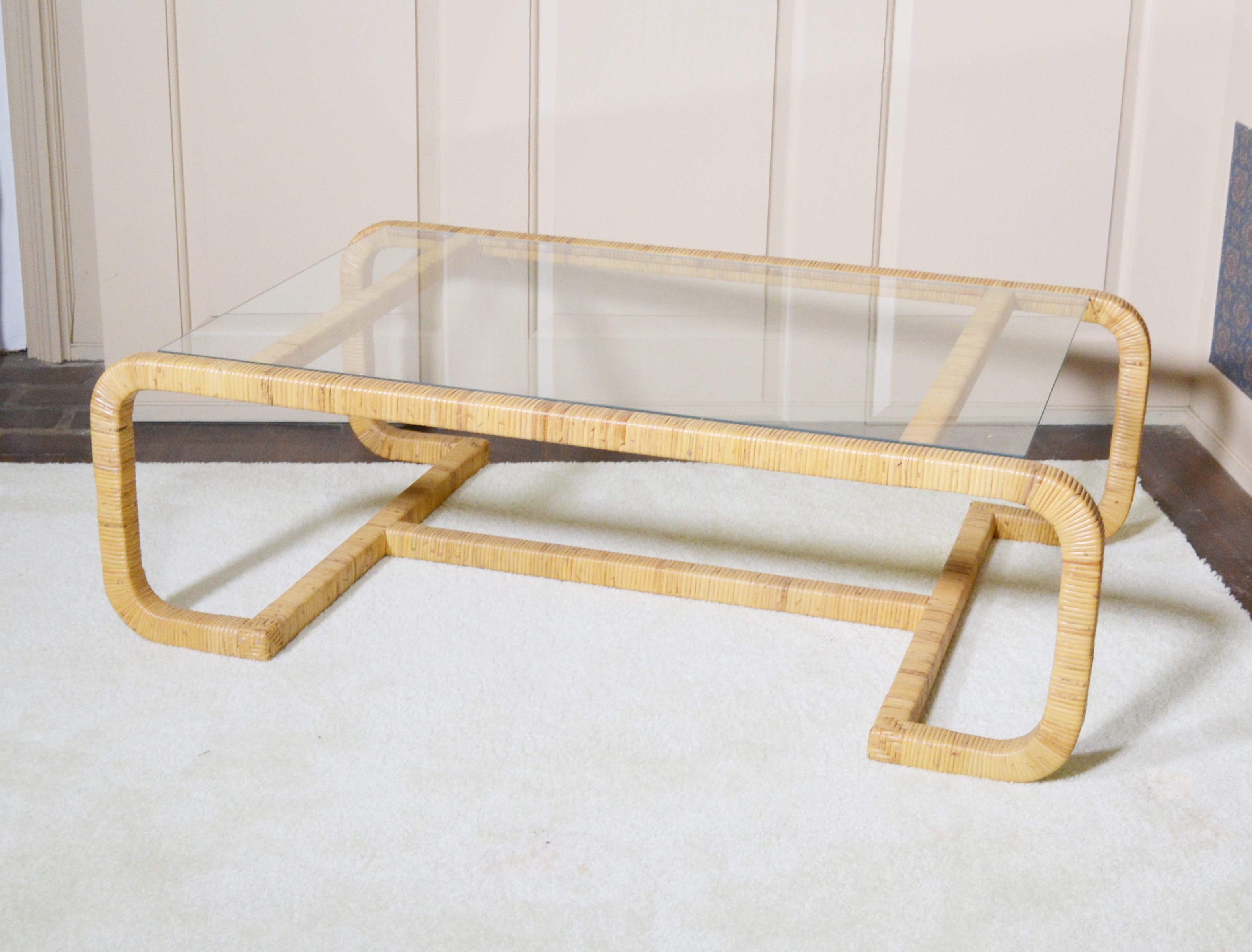 Mid Century Modern Style Rattan Wrapped Coffee Table, 20th Century