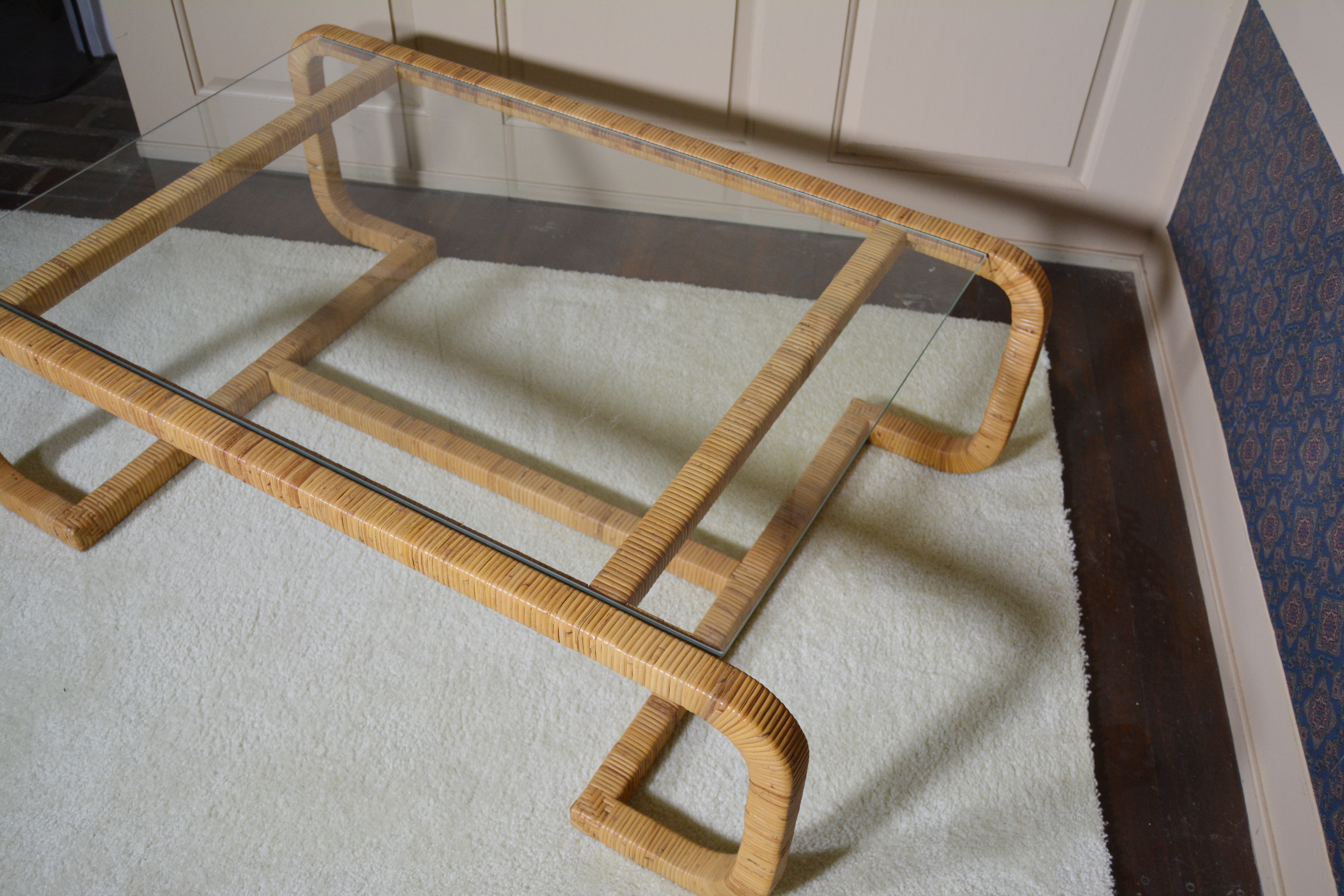 Mid Century Modern Style Rattan Wrapped Coffee Table, 20th Century