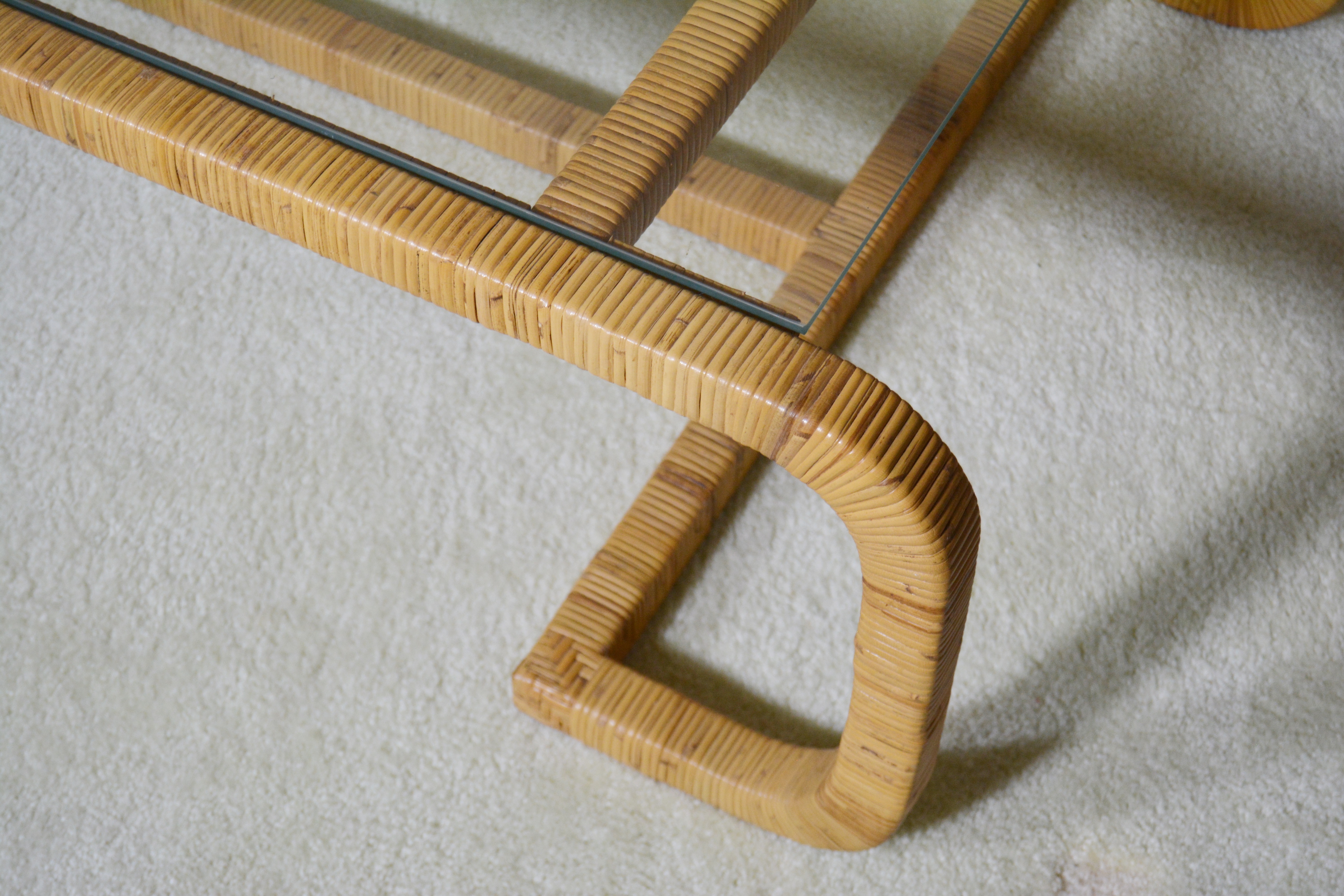 Mid Century Modern Style Rattan Wrapped Coffee Table, 20th Century