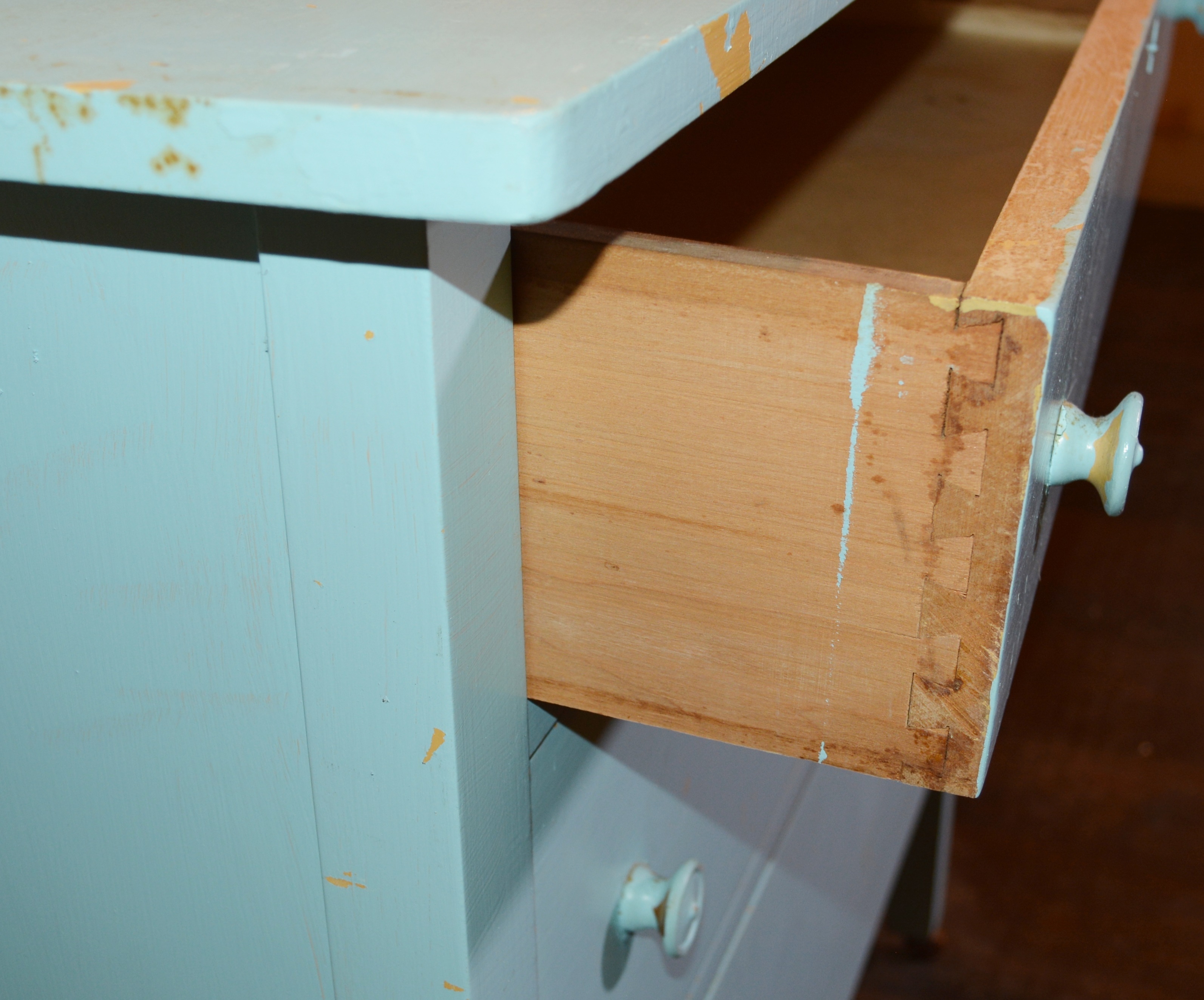 Painted Wooden Chest of Drawers and Mirror, Early 20th Century