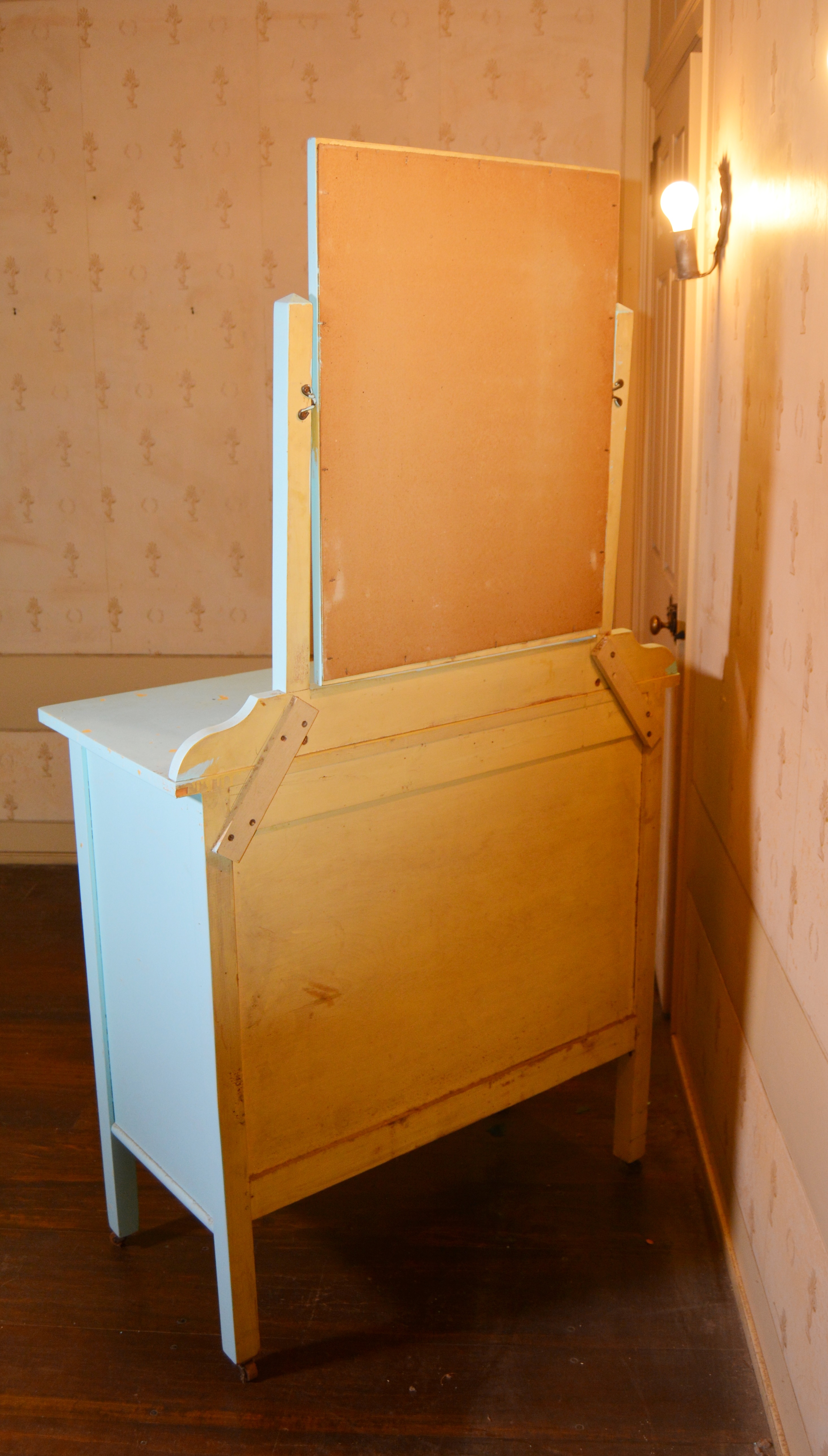 Painted Wooden Chest of Drawers and Mirror, Early 20th Century