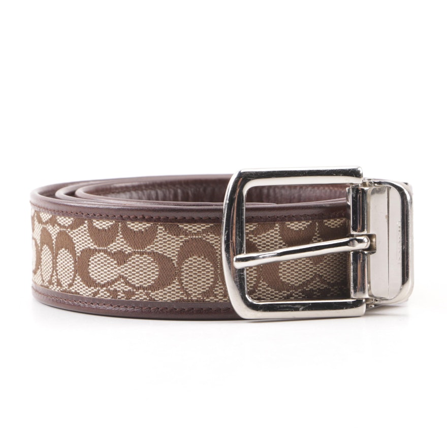 Women's Coach Brown and Khaki Signature Canvas Belt