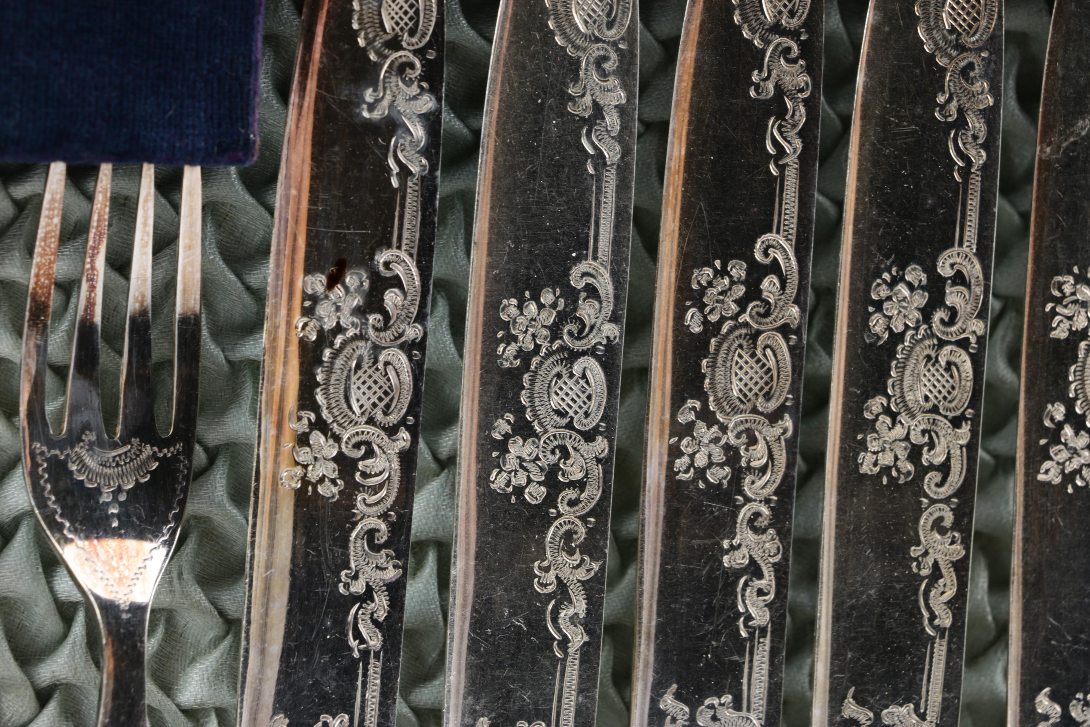 Harrison Fisher & Co. Mother of Pearl and Silver Plate Fork and Knife Set