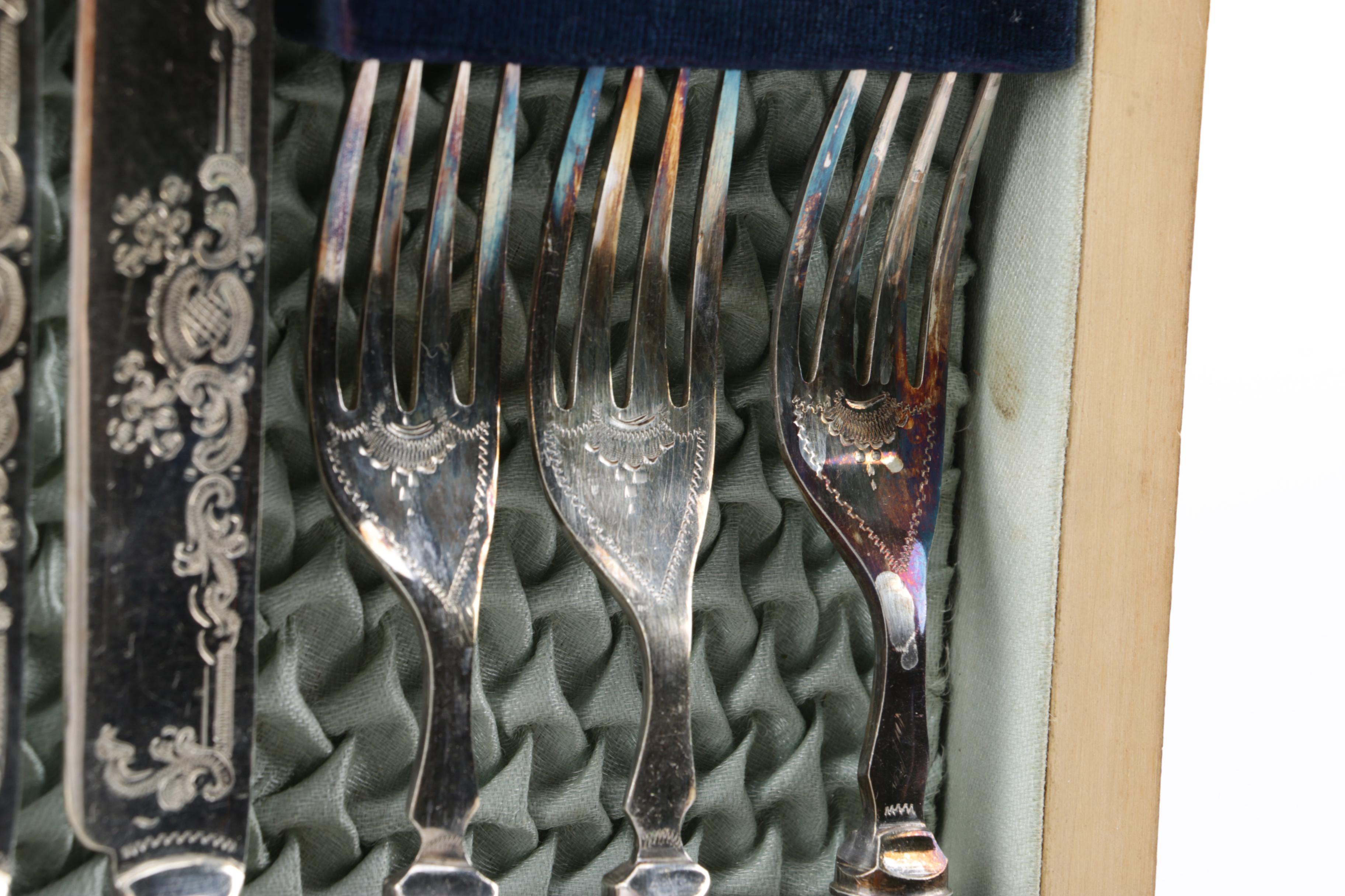 Harrison Fisher & Co. Mother of Pearl and Silver Plate Fork and Knife Set