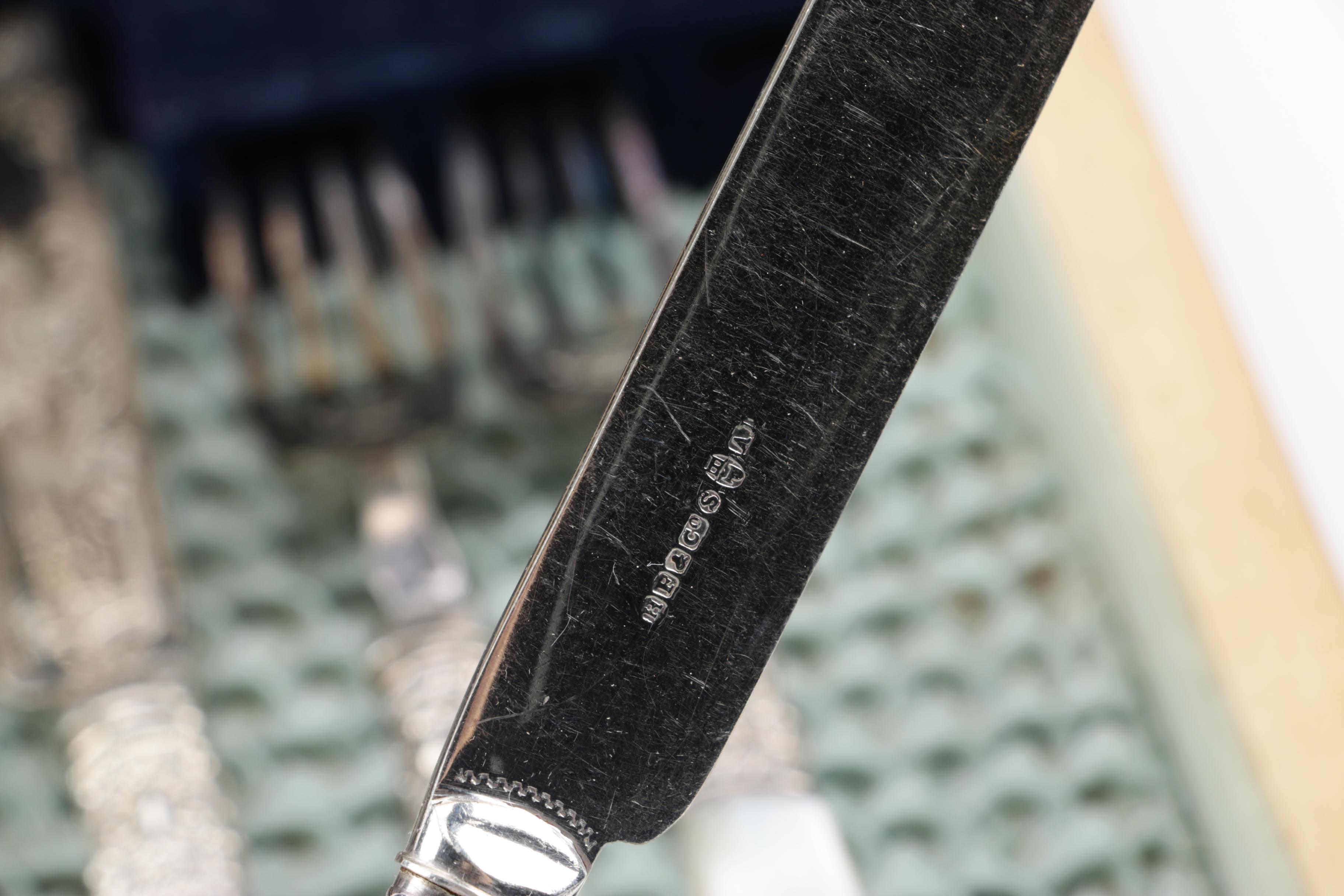 Harrison Fisher & Co. Mother of Pearl and Silver Plate Fork and Knife Set