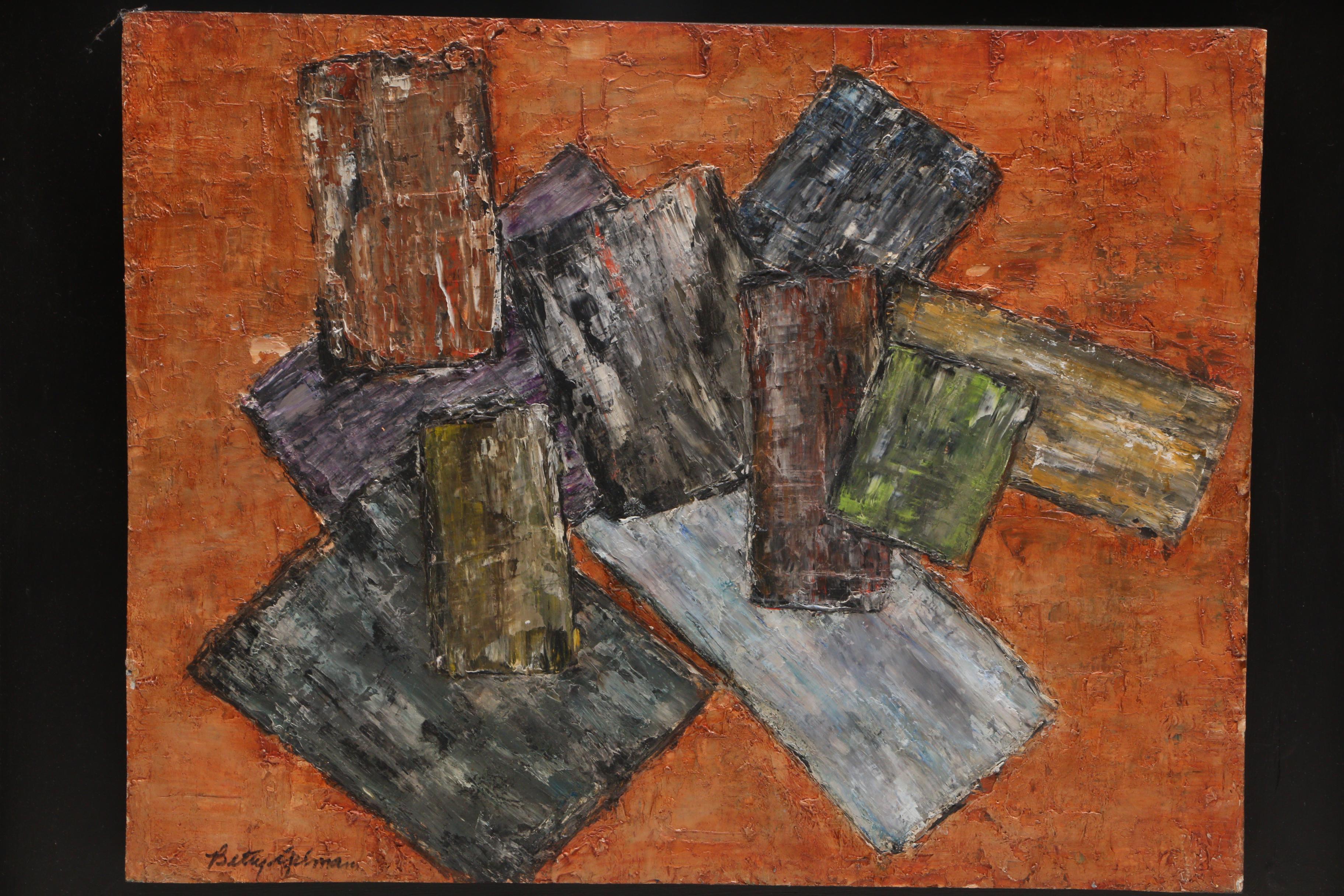 Betty Gelman Mid-Century Oil Painting Geometric Abstract Composition