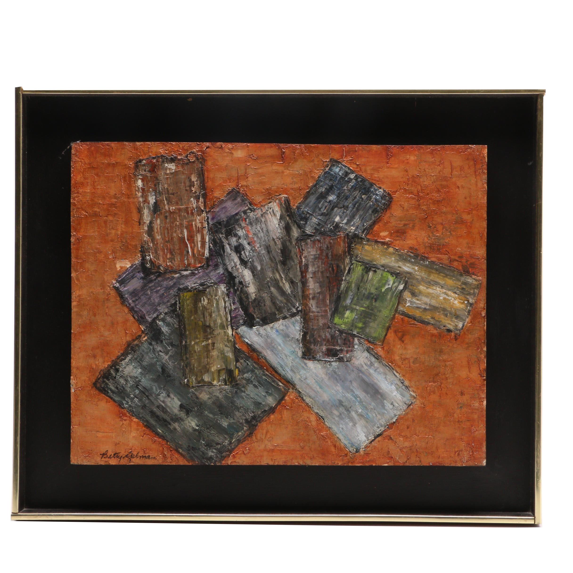 Betty Gelman Mid-Century Oil Painting Geometric Abstract Composition