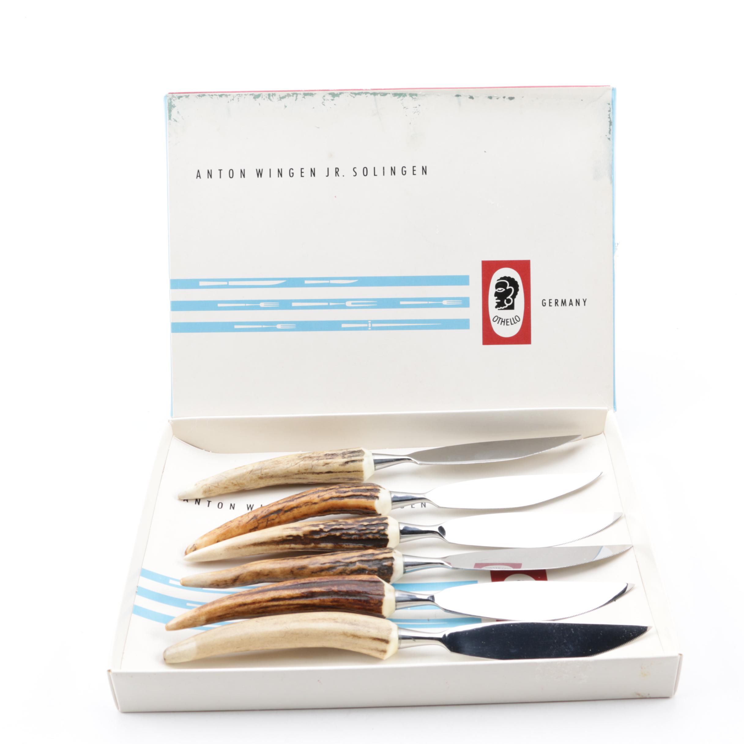 Anton Wingen Jr. "Othello" German Stag Handled Stainless Steel Steak Knife Set