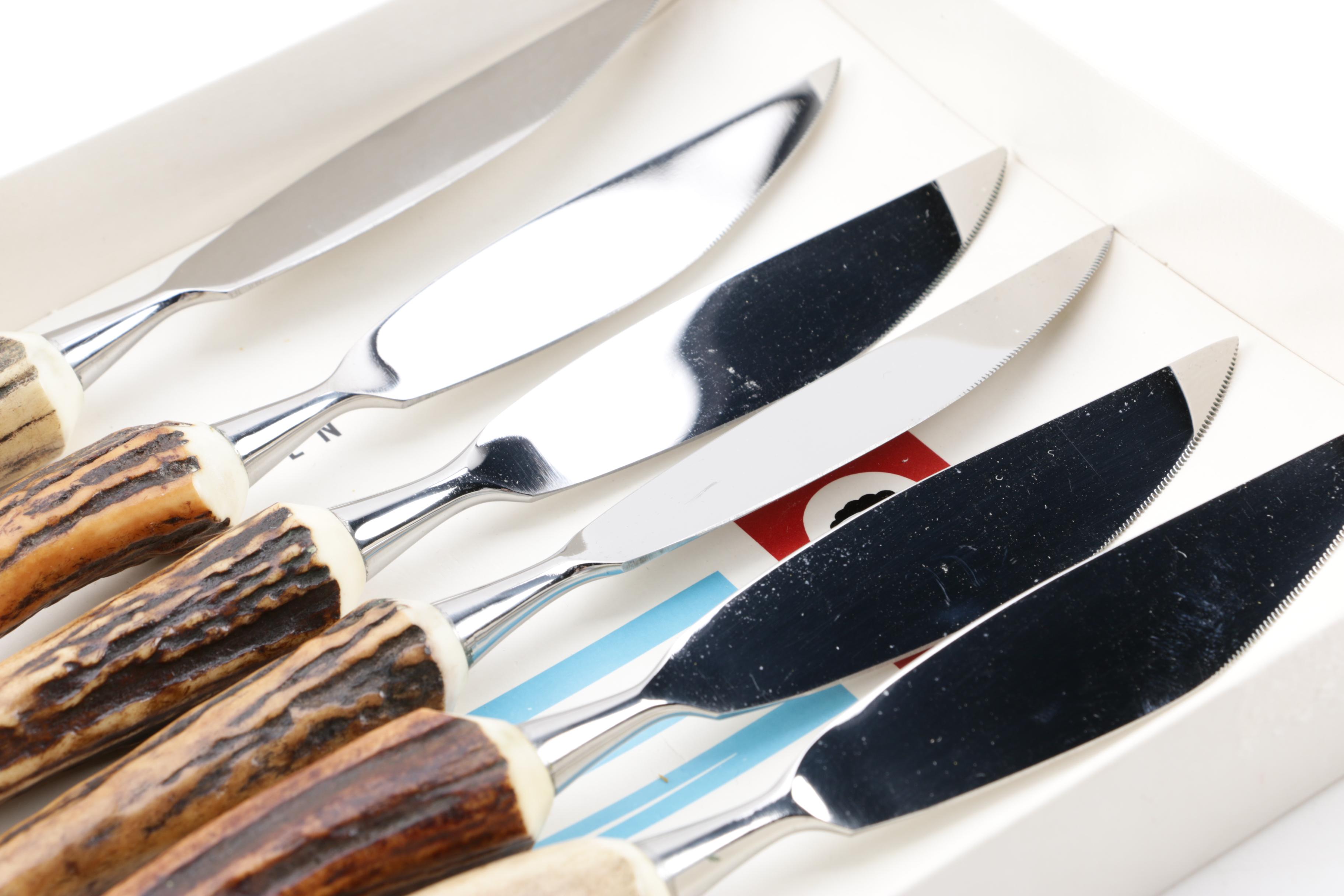 Anton Wingen Jr. "Othello" German Stag Handled Stainless Steel Steak Knife Set