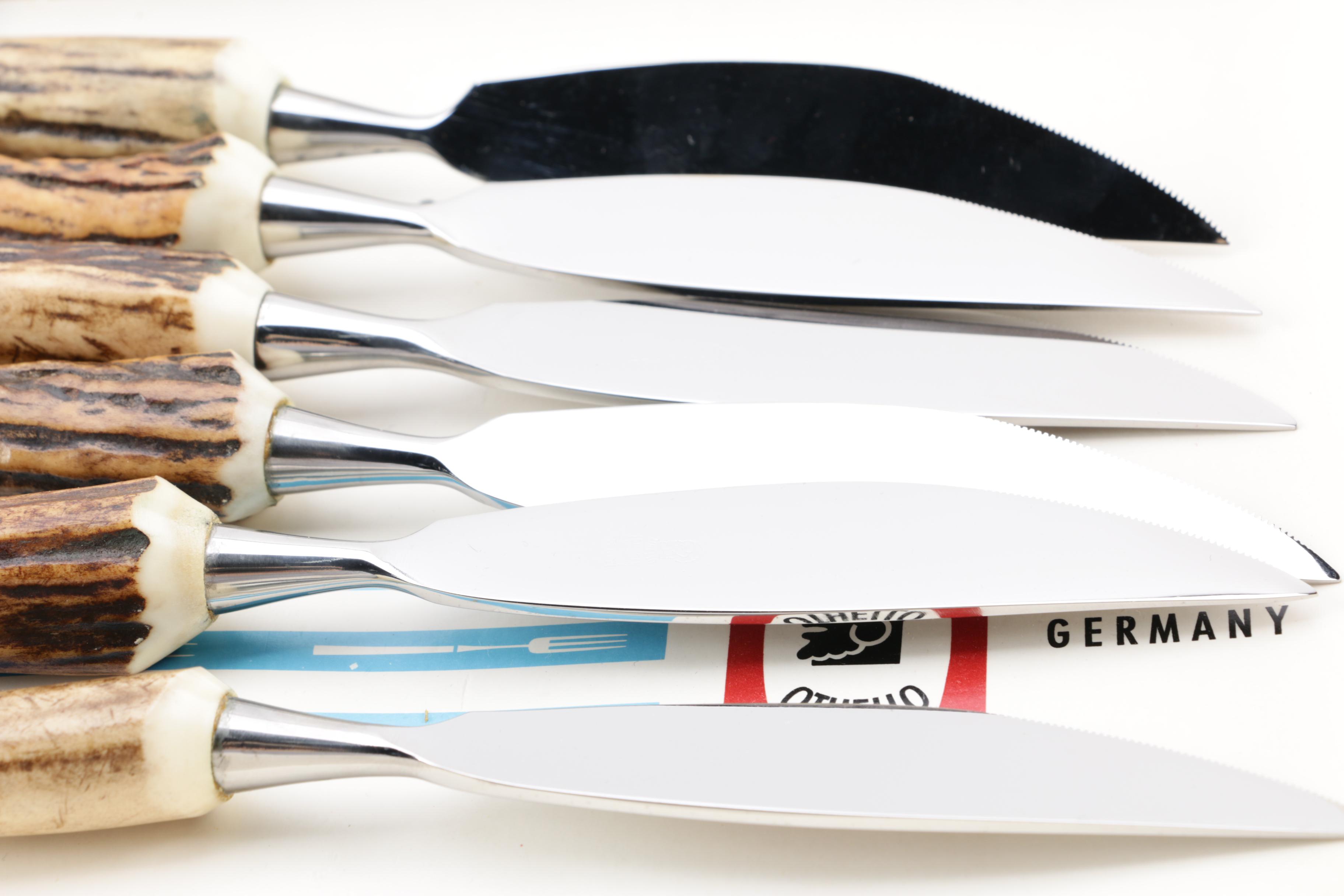 Anton Wingen Jr. "Othello" German Stag Handled Stainless Steel Steak Knife Set
