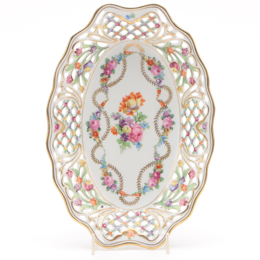 1945-49 Schumann Pierced Porcelain Bowl with "Dresden Flower" Pattern