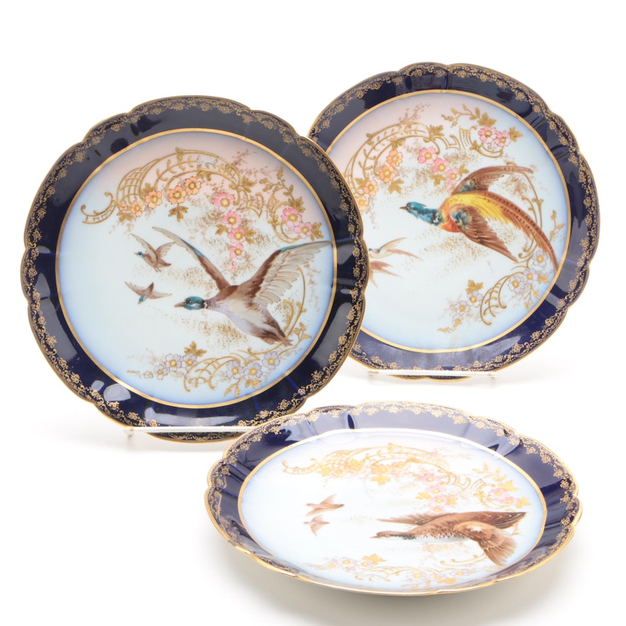 Antique Hand-Painted M. Redon Limoges Porcelain Plates featuring Game Birds