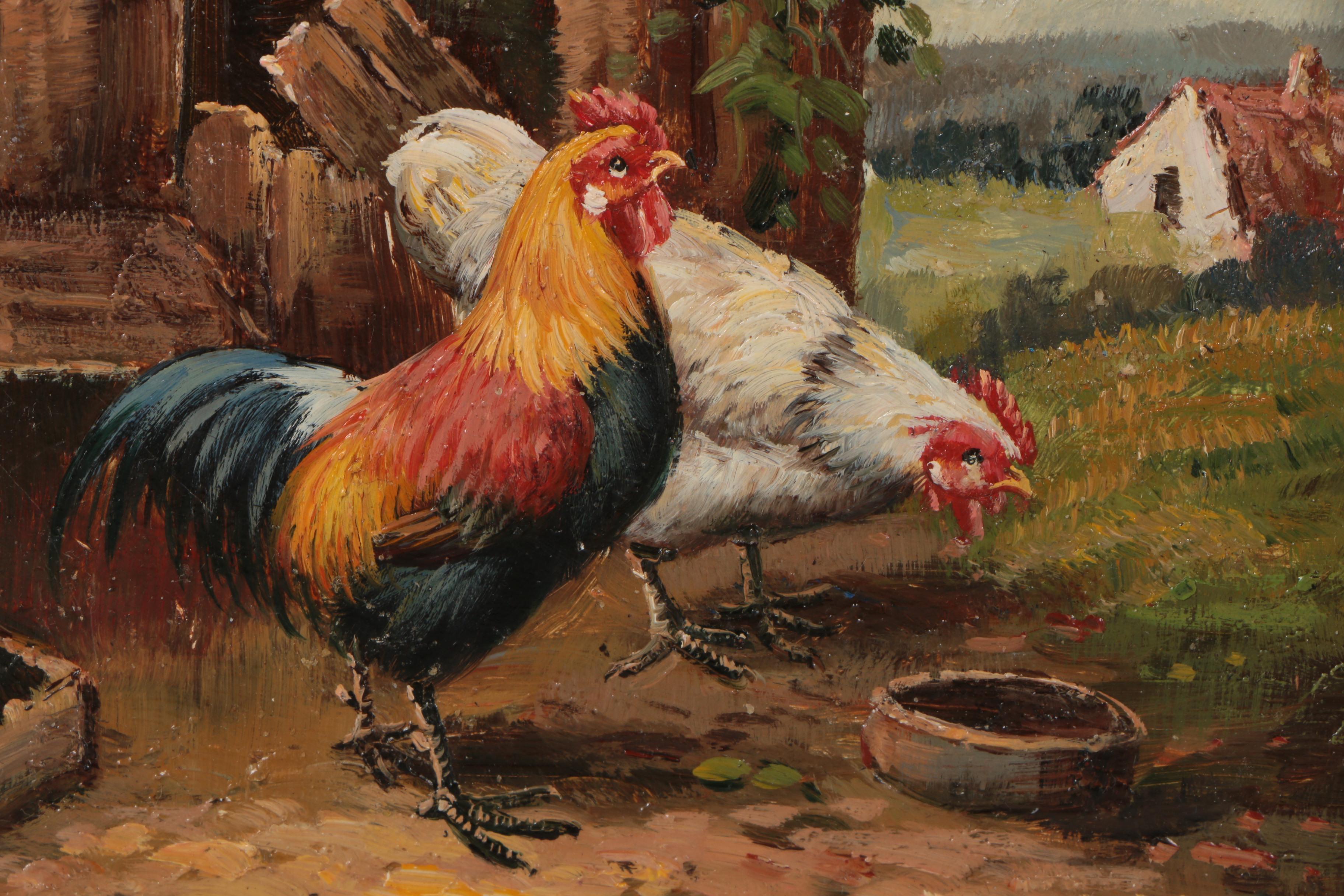Oil Paintings of Chickens and Roosters