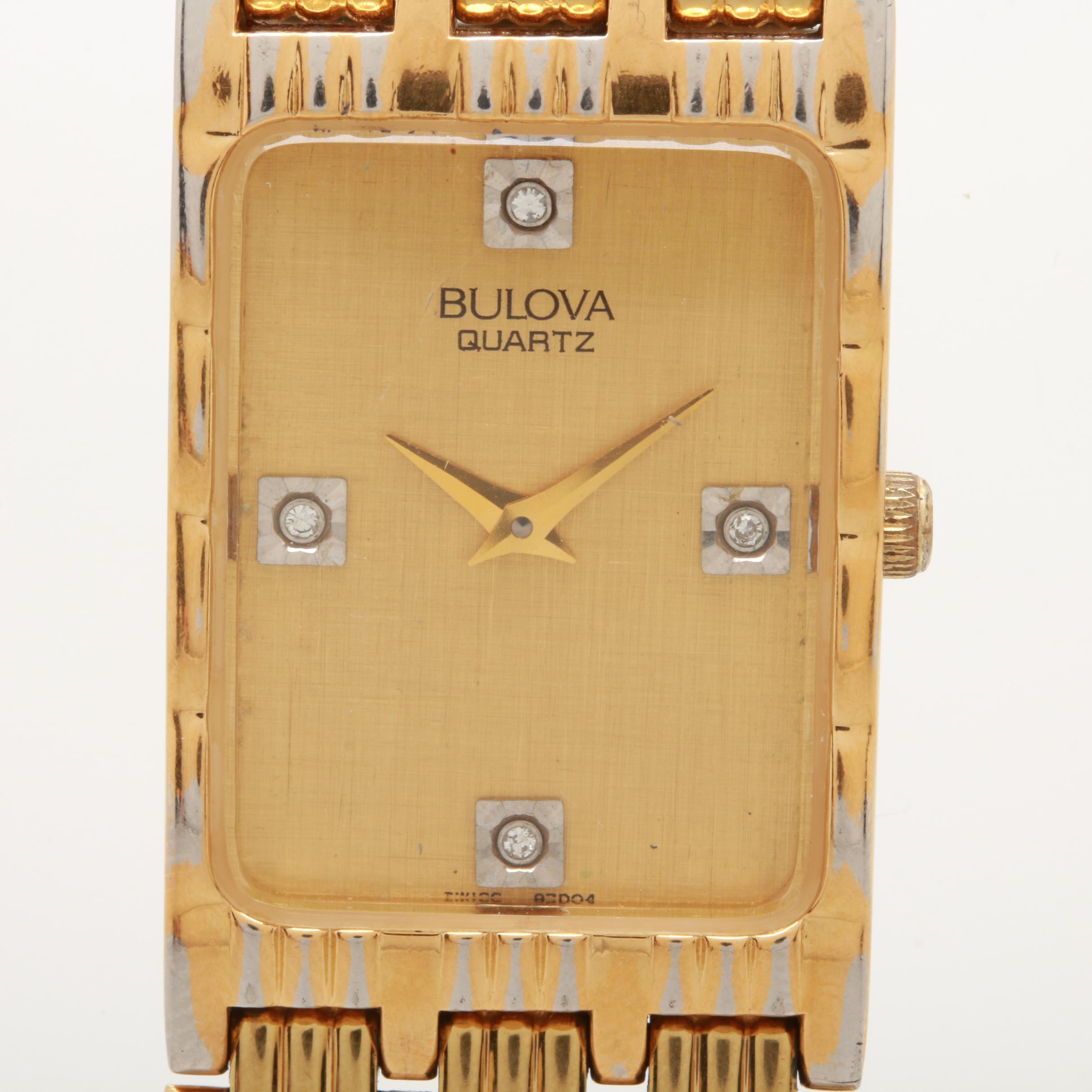 Bulova Quartz Gold Tone Watch with Diamonds