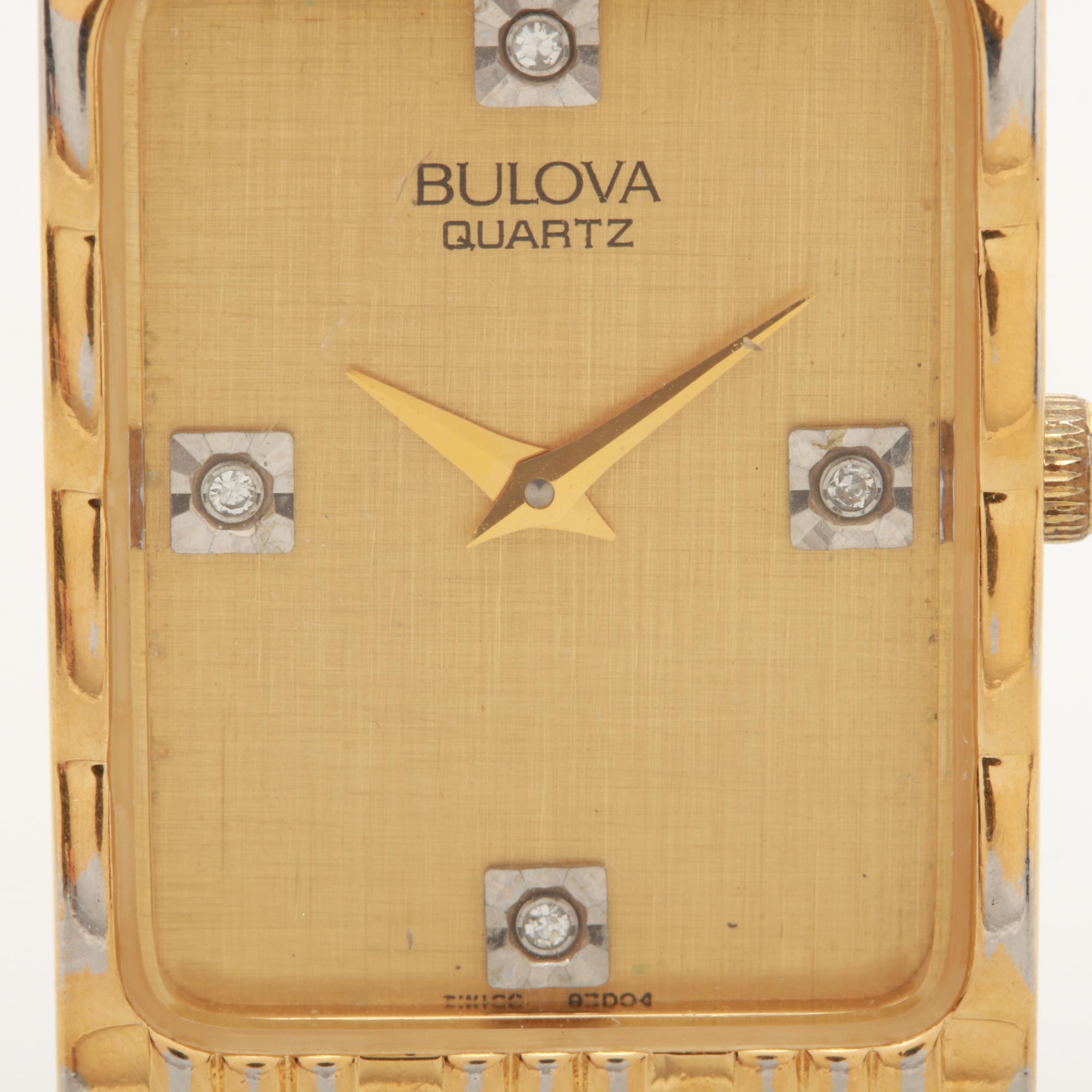 Bulova Quartz Gold Tone Watch with Diamonds